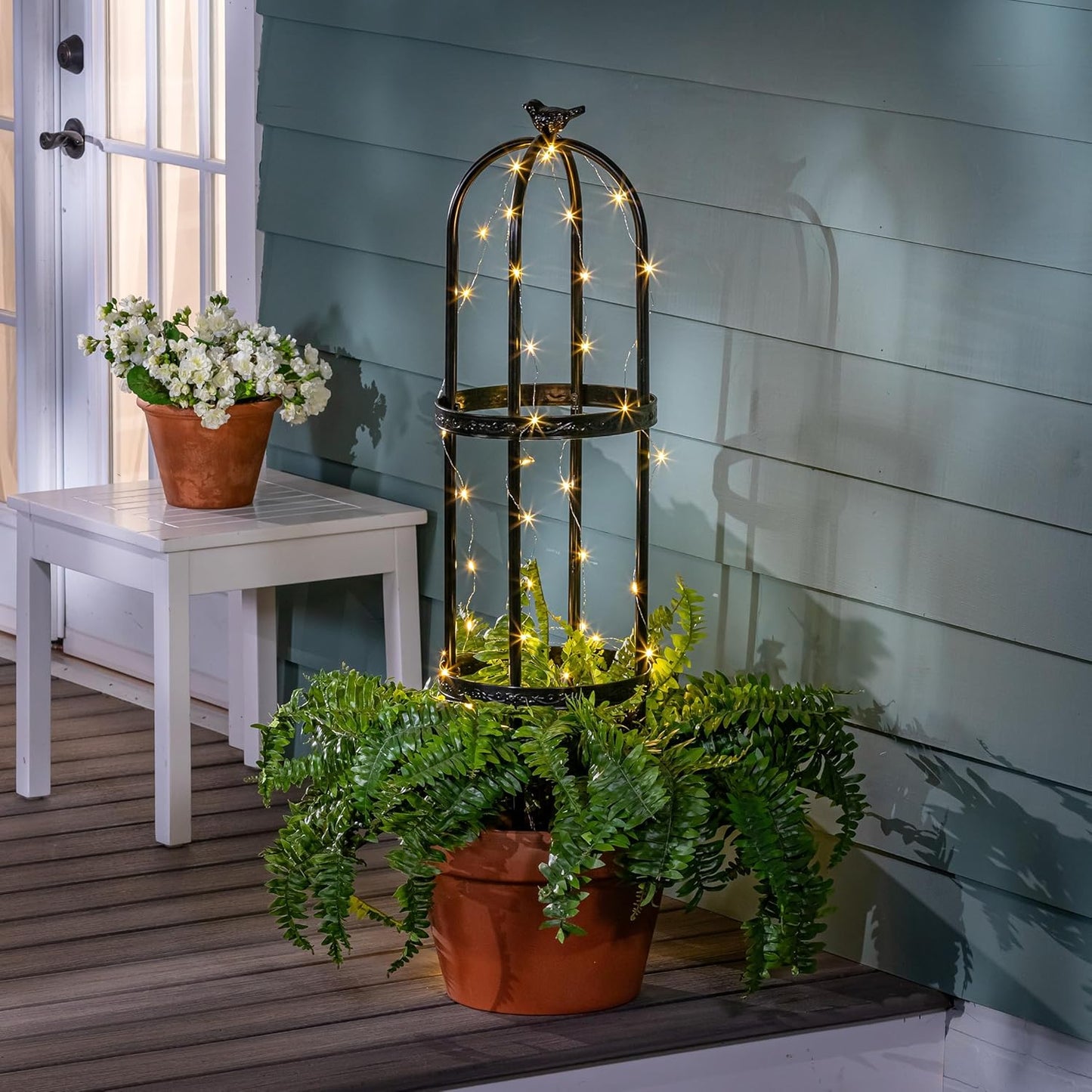 Evergreen Garden Metal Garden Obelisk Trellis for Climbing Plants Outdoor | Indoor Plant Trellis for Potted Plants | Floral Pattern Arch Trellis (7 Feet, Black)