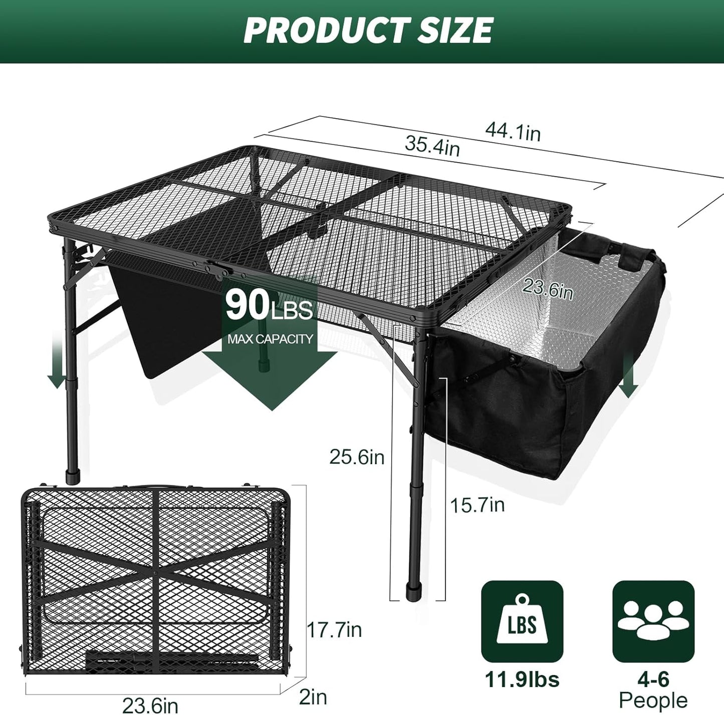 Portable Folding Grill Table with Sink for Outdoor, Lightweight Aluminum Frame Folding Grill Stand Picnic Table Camping Cooking BBQ, RV Picnic,2 Heights Adjustable(Black)