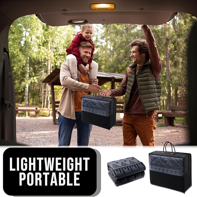 OLANLY Outdoor Rug Waterproof 4x6 ft, Reversible Outdoor Plastic Straw Rug, Boho Patio Rug, Indoor Outdoor Carpet, RV Mat Outside for Patio, Camp, Picnic, Balcony, Deck, Backyard, Black & Grey