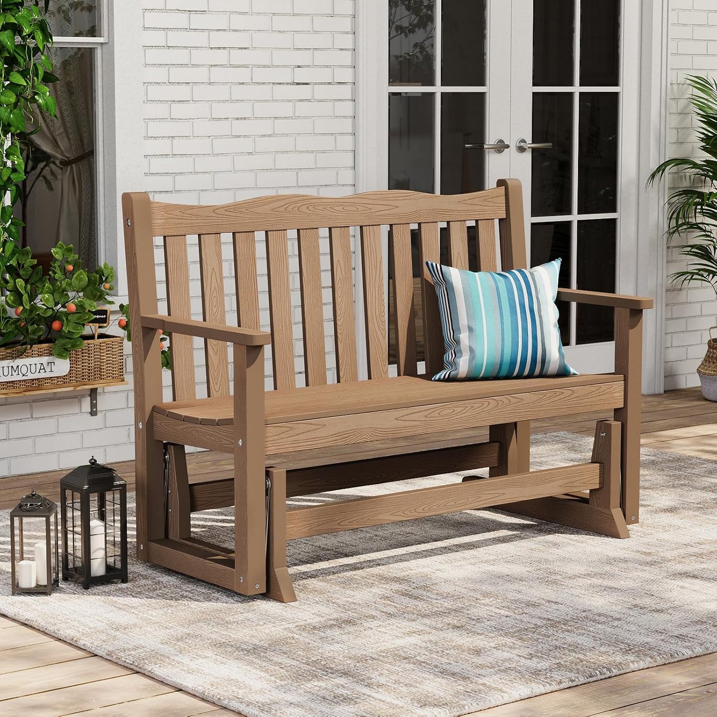 Stoog All-Weather Outdoor Glider Bench, Waterproof 2 Person HIPS Patio Glider with 800 lbs Weight Capacity, Never Fade or Rot, for Backyard, Garden, Porch, Deck, and Pool, Teak