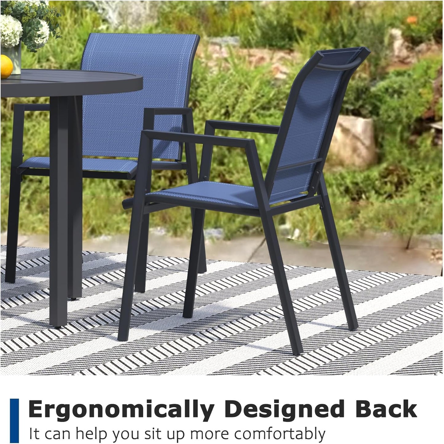 Outdoor Patio Chairs Set of 4, Blue Stackable Outdoor Chairs, Lightweight Patio Set with High Back, Metal Dining Chair for Lawn, Garden, Yard and Deck