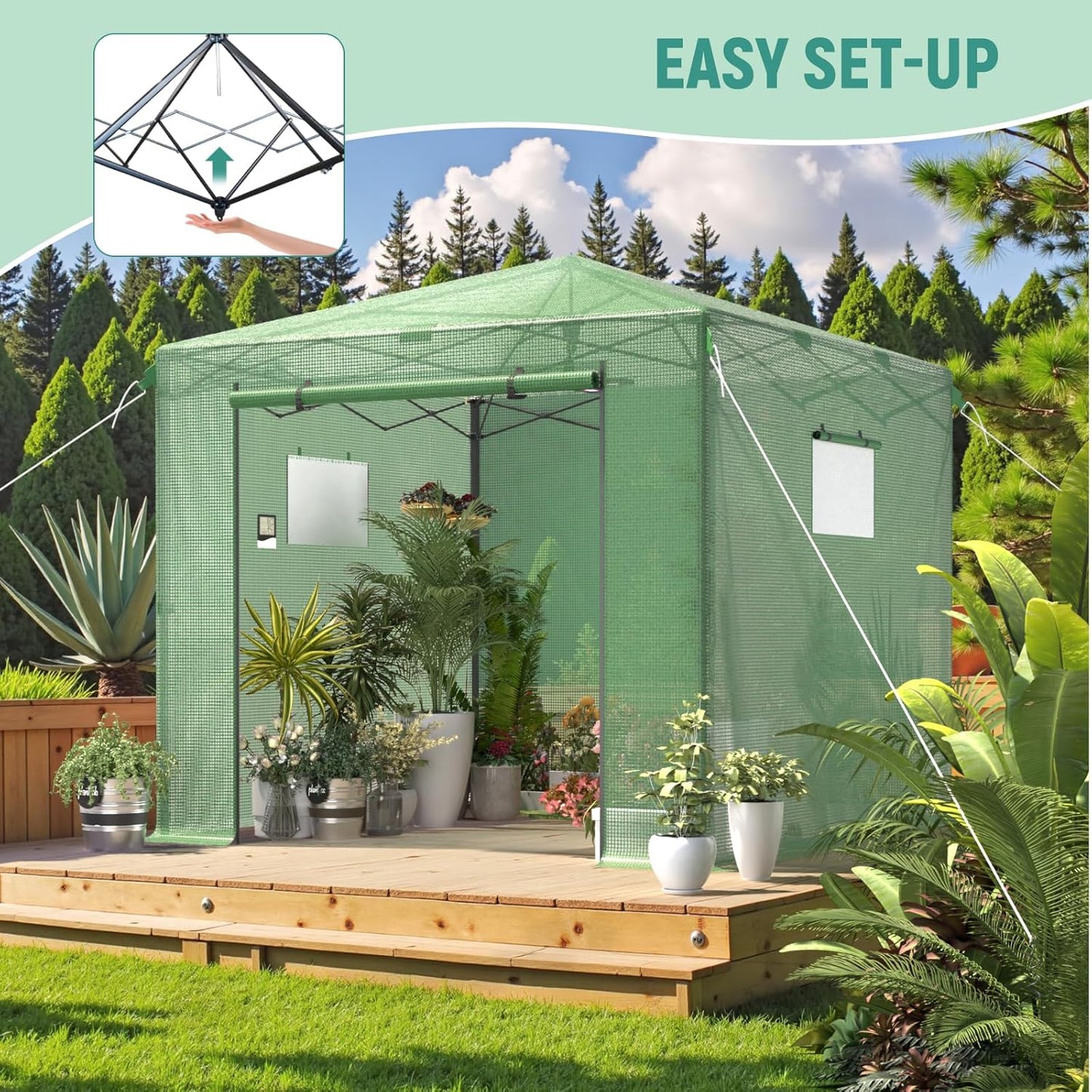 Pop Up Greenhouse 10x10FT, Pop Up Green House for Outdoors, Portable Greenhouses, Walk-in Greenhouses, Popup Greenhouse Kit, Easy Set Up