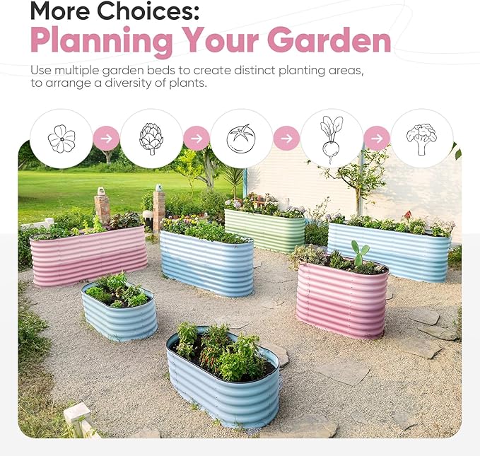 KING BIRD Raised Garden Bed 2.85 ft Tall 9 in 1 Galvanized Planter Garden Box Outdoor for Gardening, Deep Root Vegetables, Flowers 78.7X23.6X34.2 in, Pink