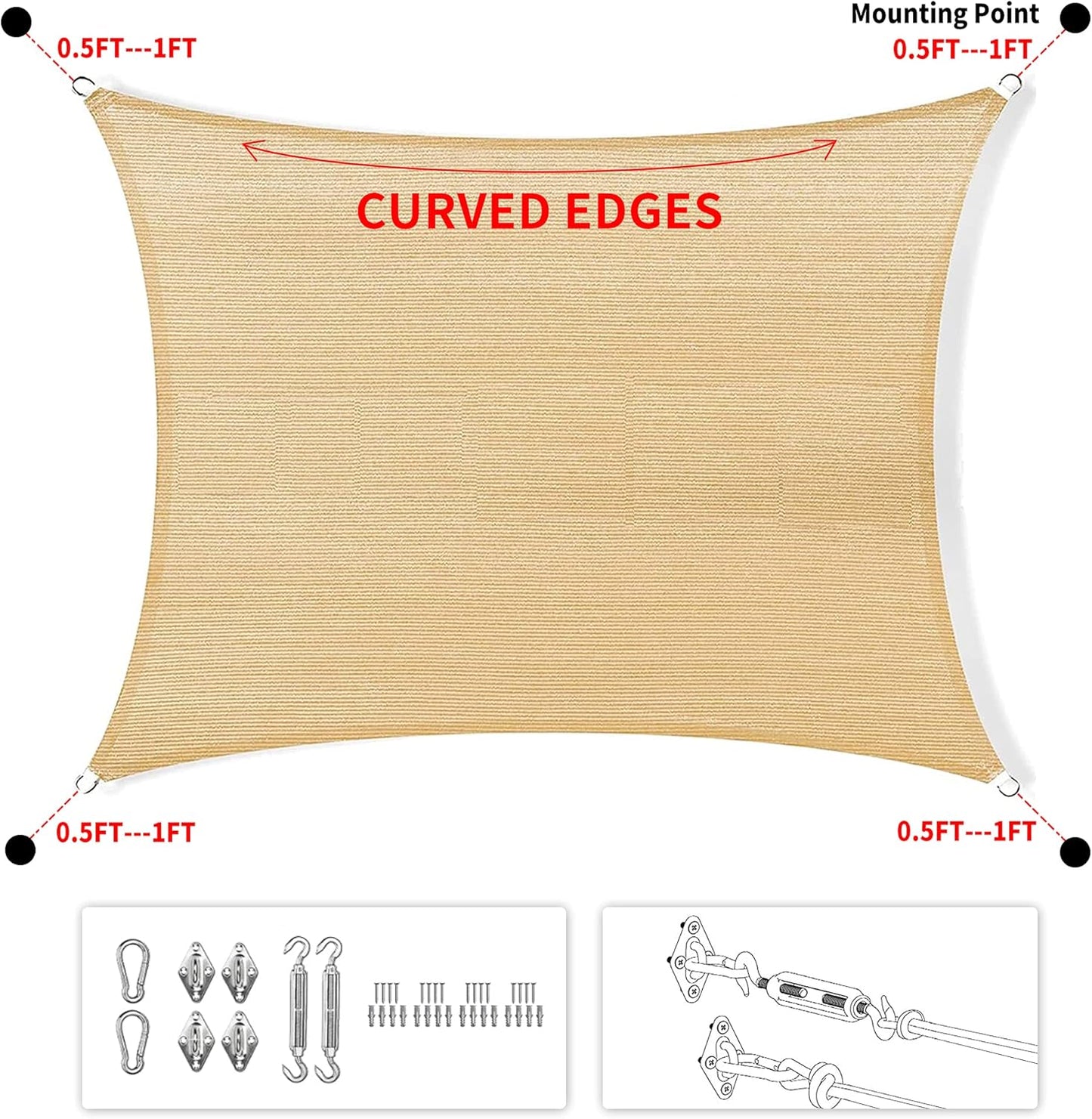 8' x 12' Beige Rectangle Sun Shade Sail Canopy Durable Fabric UV Block Awning Custom