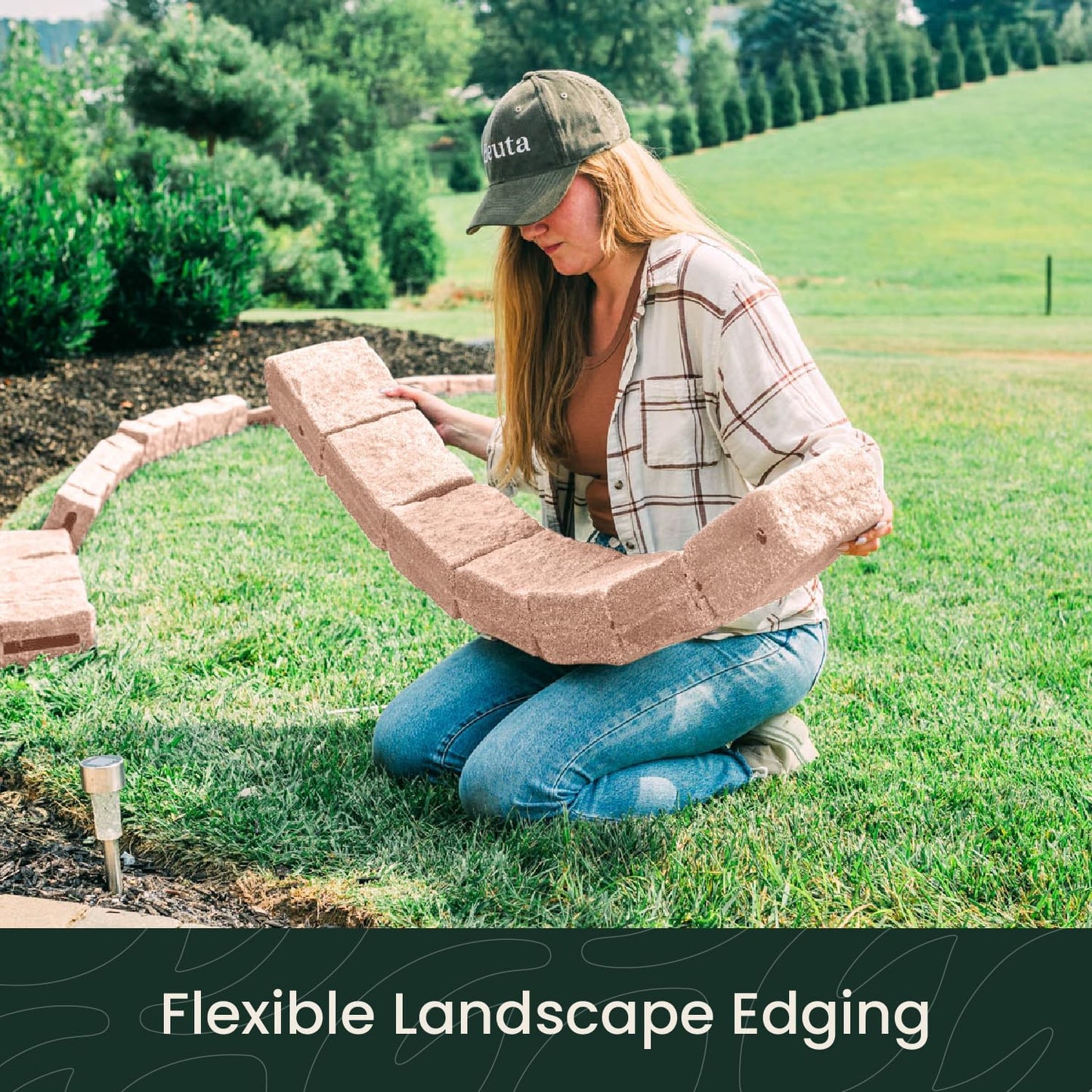 Beuta Landscape Edging | Garden Edging Border | Faux Stone Blocks for Lawn Edging, Flower Beds & Yard Edging – 1 Pack | Each Section Has 6 Blocks 48" L x 4" W x 6.5" H | 2 Spikes | Sandstone