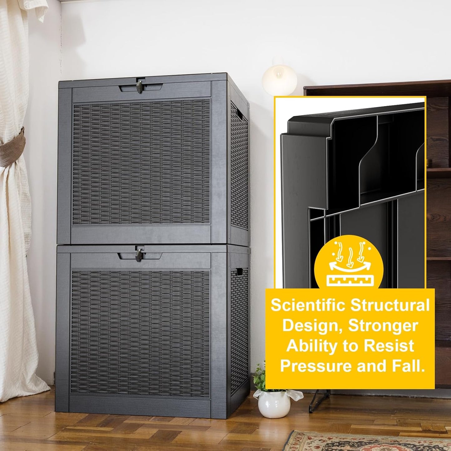 31 Gallon Outdoor Deck Box,Storage Lockable Waterproof Patio Furniture,Garden Tools,Cushions,Pool Accessories Outside Storage Resin Box(Black)