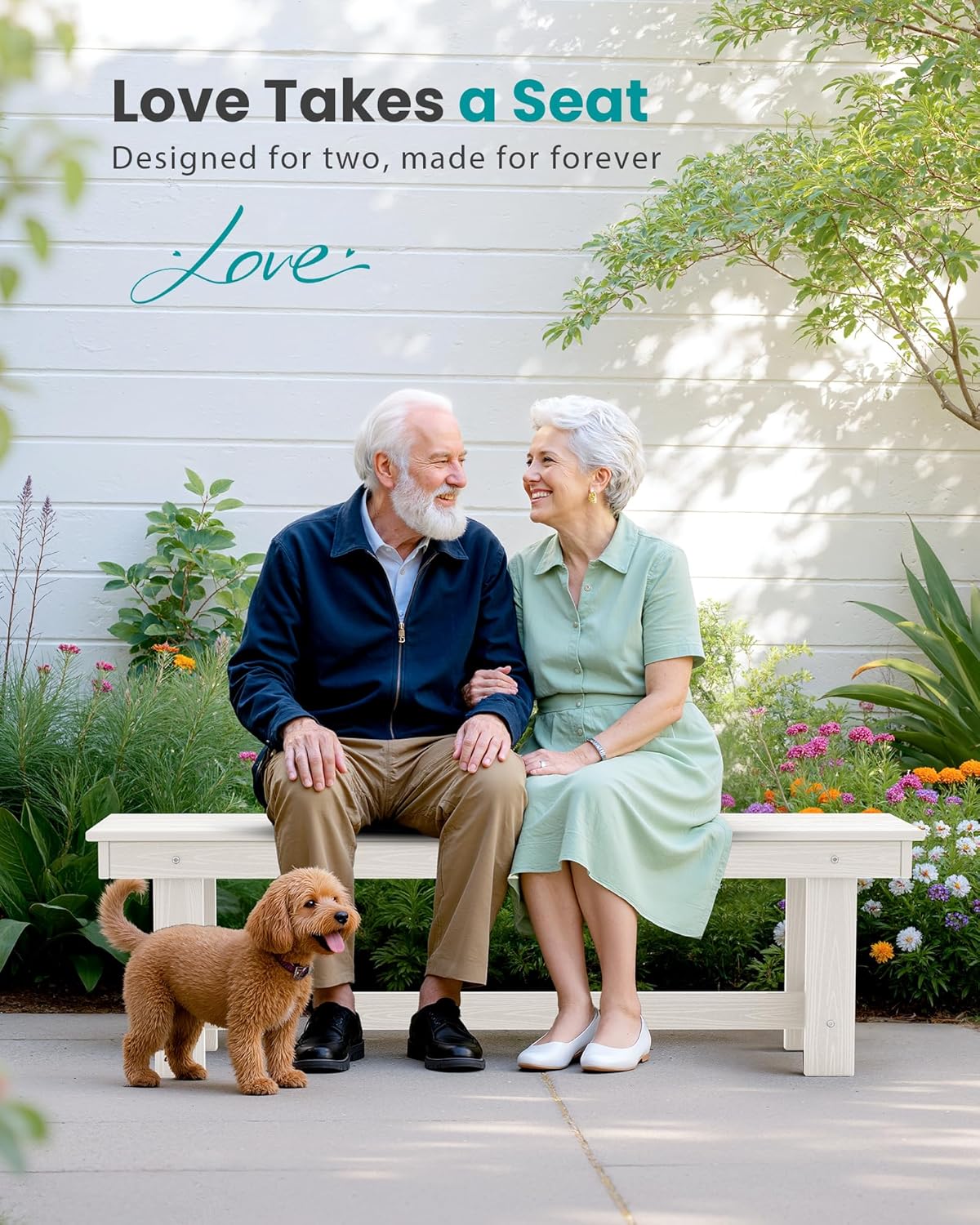 SERWALL 2-Person Outdoor Bench Backless, HDPE Outdoor Benches Weatherproof, 700 Lbs Weight Capacity, Poly Lumber Patio Furniture for Garden, Porch and Park, White, 2 Pack