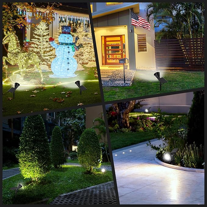 Solar Spot Lights Outdoor, 21 LEDs Brightness Solar Outdoor Lights IP67 Waterproof, 2-in-1 Adjustable Outdoor Lights Solar Powered for Yard Trees Patio Pathway Yard Flag - Cool White(6 Pack)