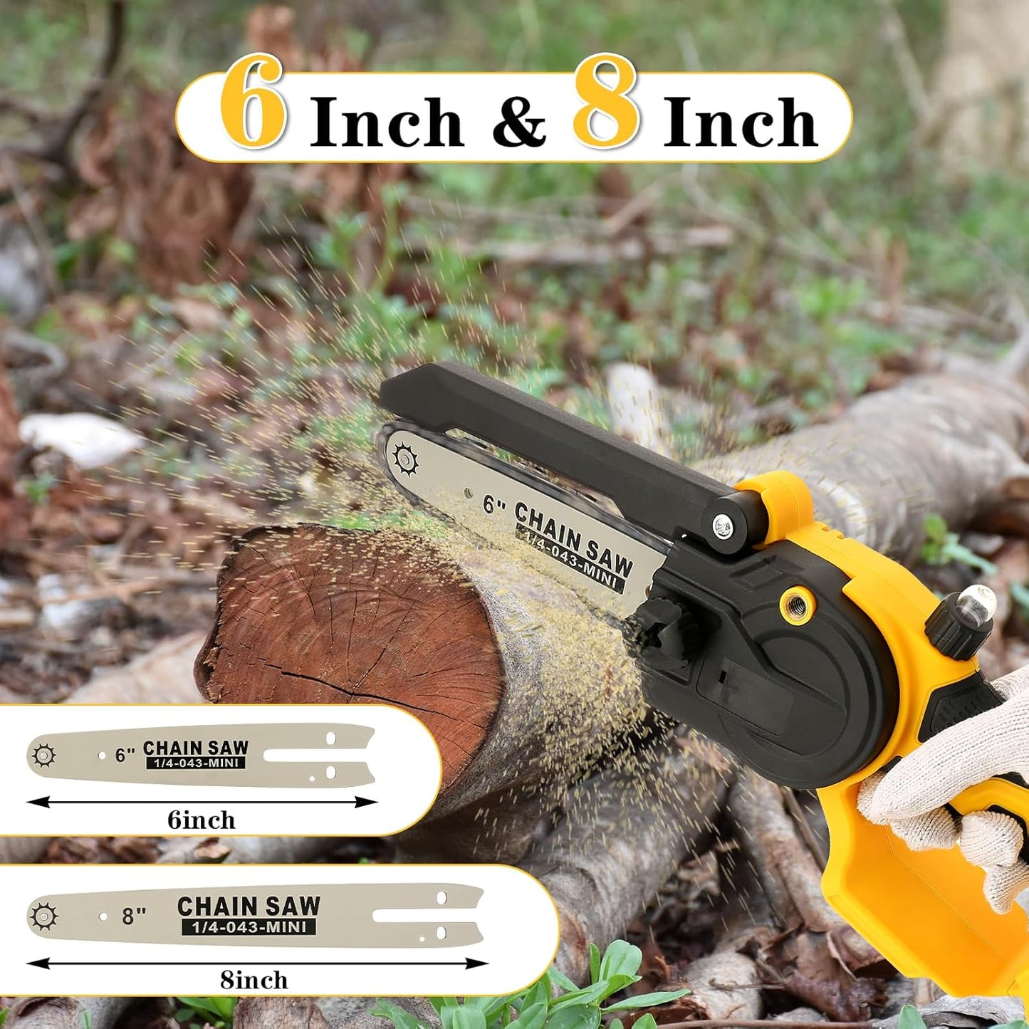 Mini Chainsaw for Dewalt 20V MAX Battery, Brushless 8 Inch & 6 Inch Handheld Pruning Chainsaws with Security Lock, Cordless Portable Chain saw for Tree Branches/Wood Cutting(Tool Only)