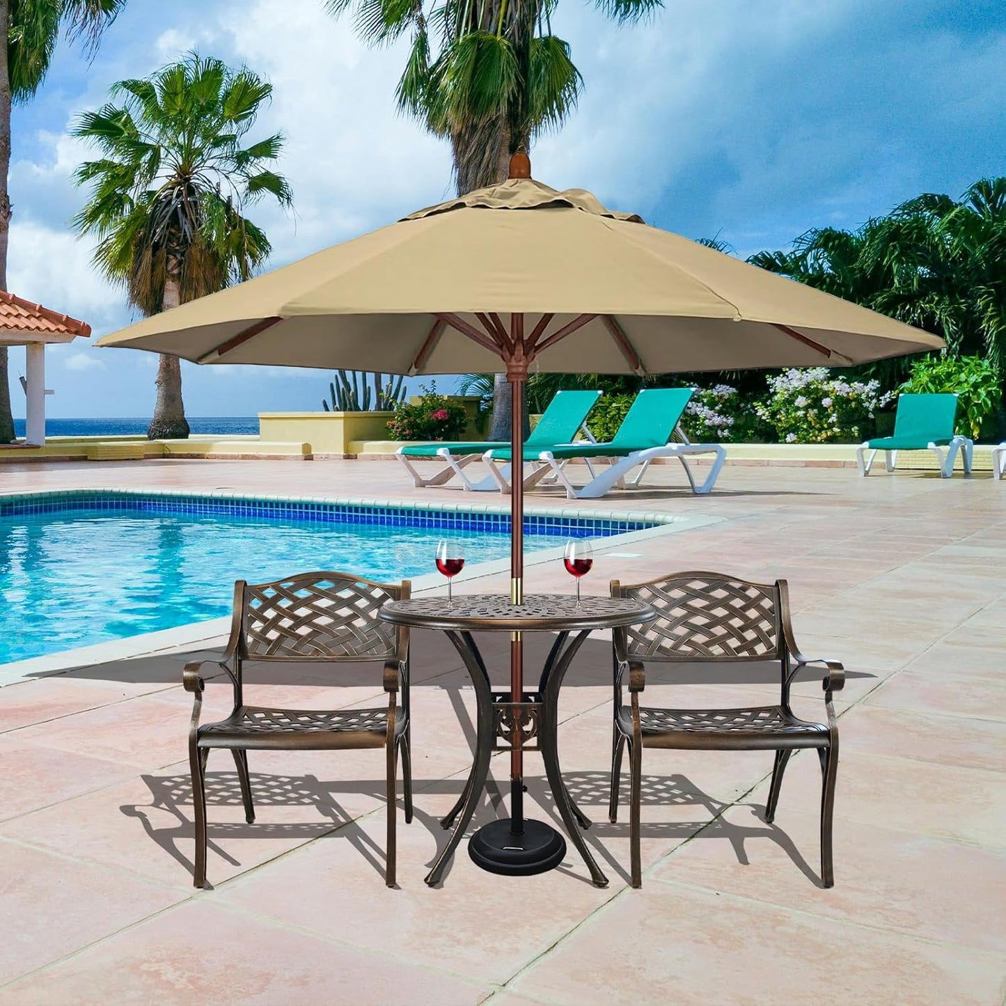 30.31" Outdoor Table and Chairs, Patio Table Set with 2.36" Umbrella Hole, Anti-Resistant Outdoor Dinning Set, Cast Aluminum Patio Furniture Set for Garden, Porch, Deck