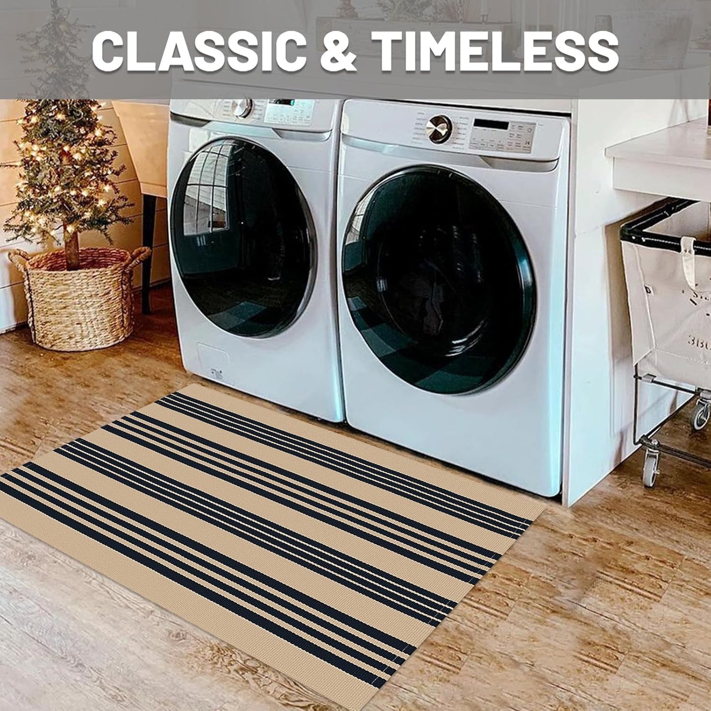 IOHOUZE Black and Tan Striped Rug 2'x3' Front Door Rugs Outdoor, Small Washable Area Rug for Front Porch, Spring Summer Welcome Mats Outdoor Indoor, Doormat for Entryway Porch Entrance