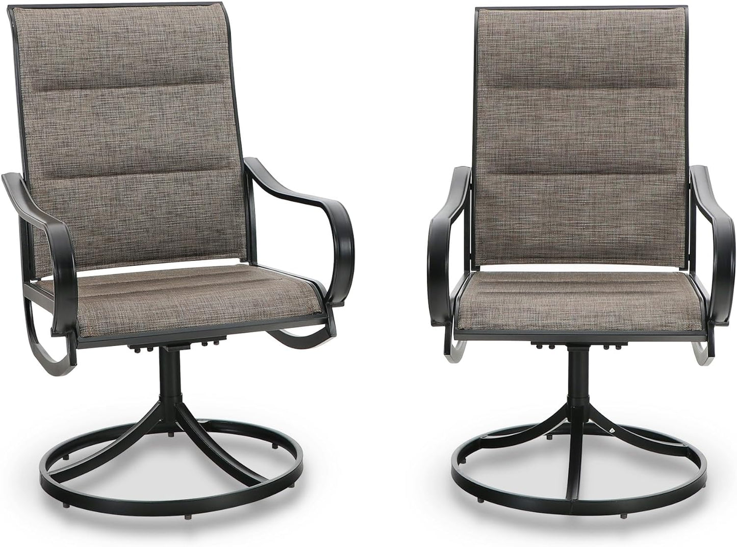 PHI VILLA Outdoor Swivel Patio Dining Chairs Set of 2, All Weather Patio Chair with Padded Textilene & Metal Frame for Outdoor Poolside Lawn Garden, Brown