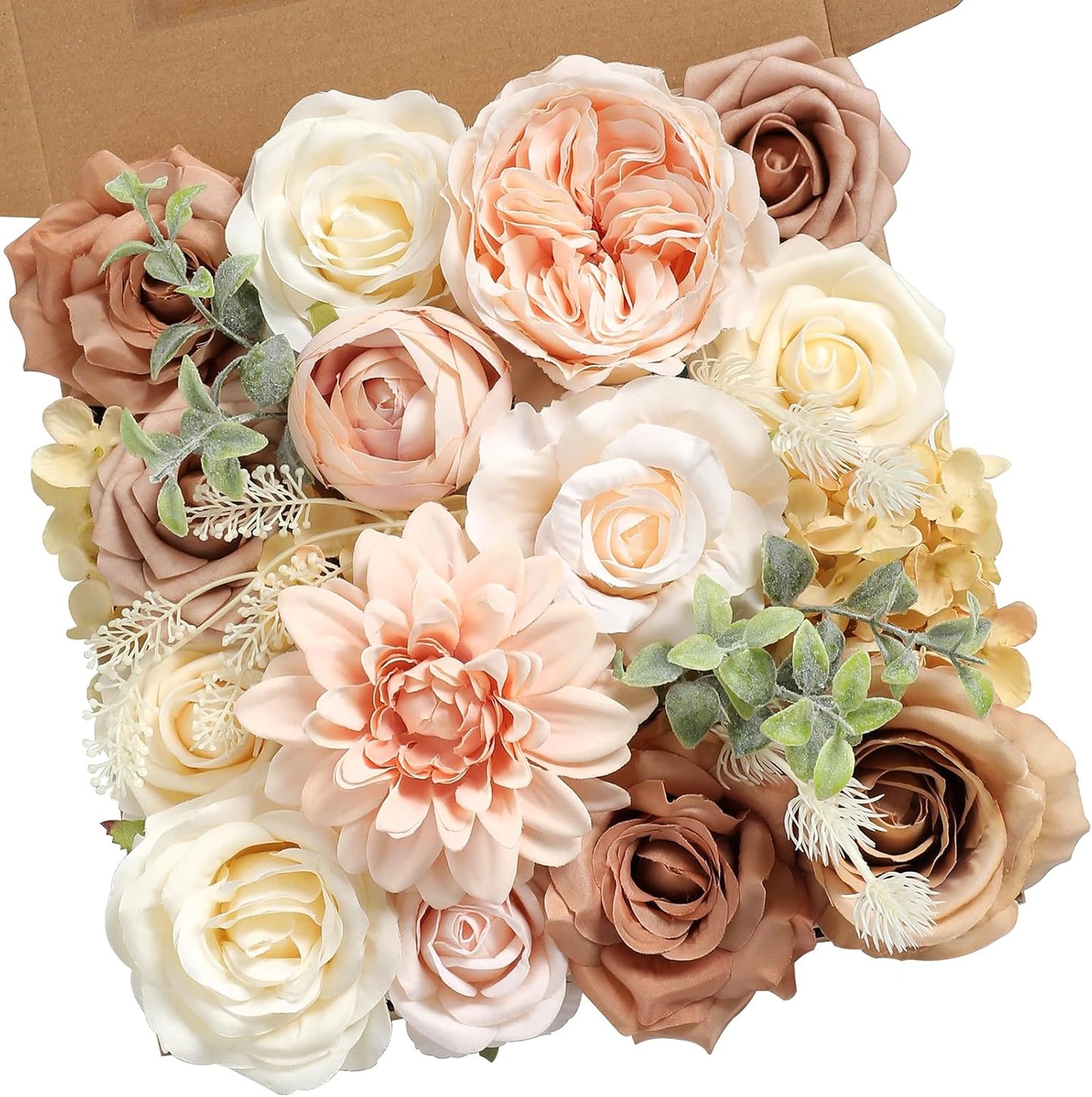 Artificial Flower Combo Box Set Silk Fake Roses for DIY Wedding Flower Bouquet Centerpiece Decoration Baby Shower Party Home Decoration (Nude Color)