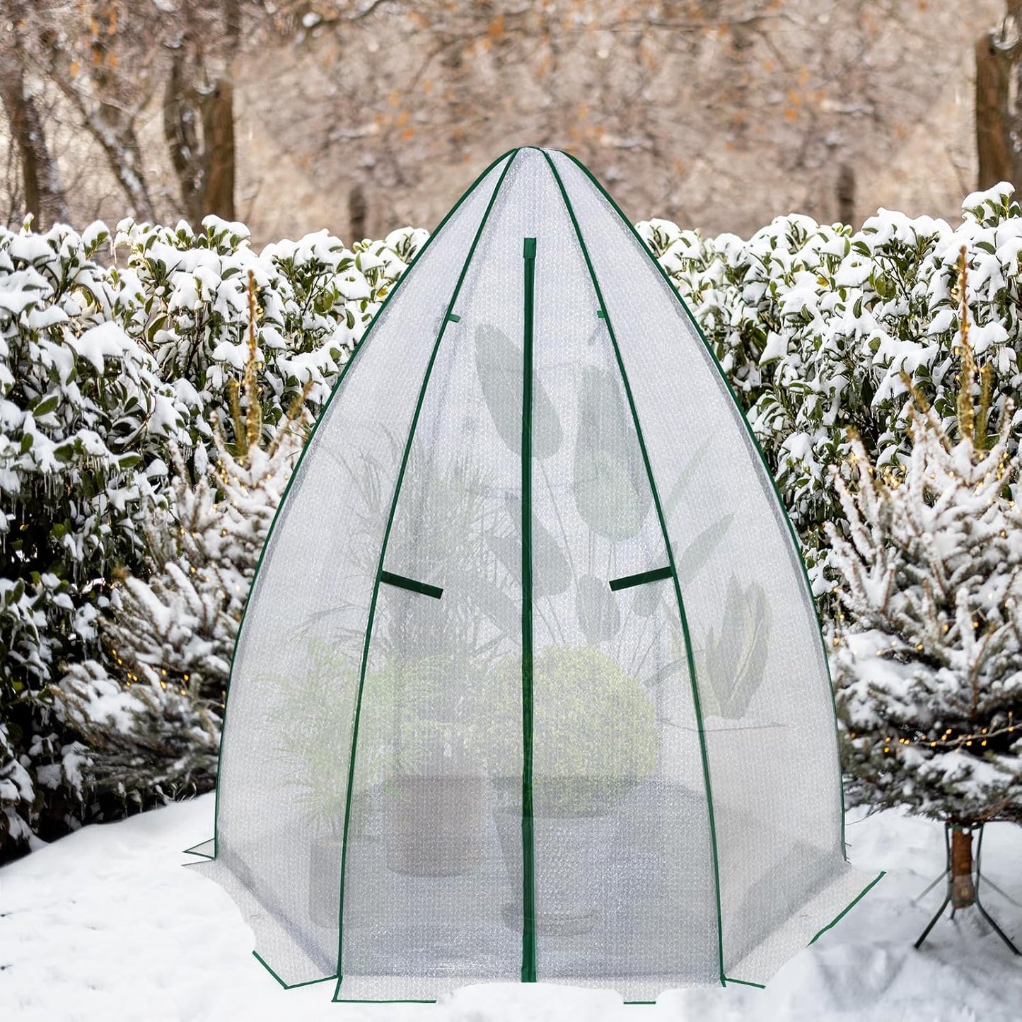 EAGLE PEAK Portable Mini Dome Greenhouse with Zippered Door and Mesh Window, Outdoor Mini Hexagon Greenhouse Kit for Indoor Outdoor Gardening 63”x63”x72”, Agricultural Bubble Film Cover