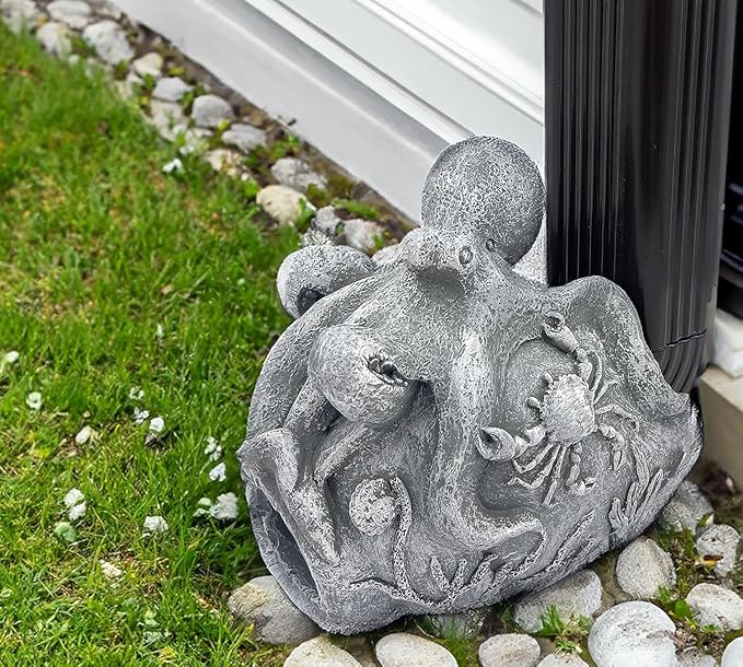 Octopus Sculpture Gutter Diverter Rain - Decorative Gutter Extension Downspout, Splash Block, 3"x4" Downspout Extender, Outdoor Decor Sculpture Ornament, Gutter Downspout Decoration