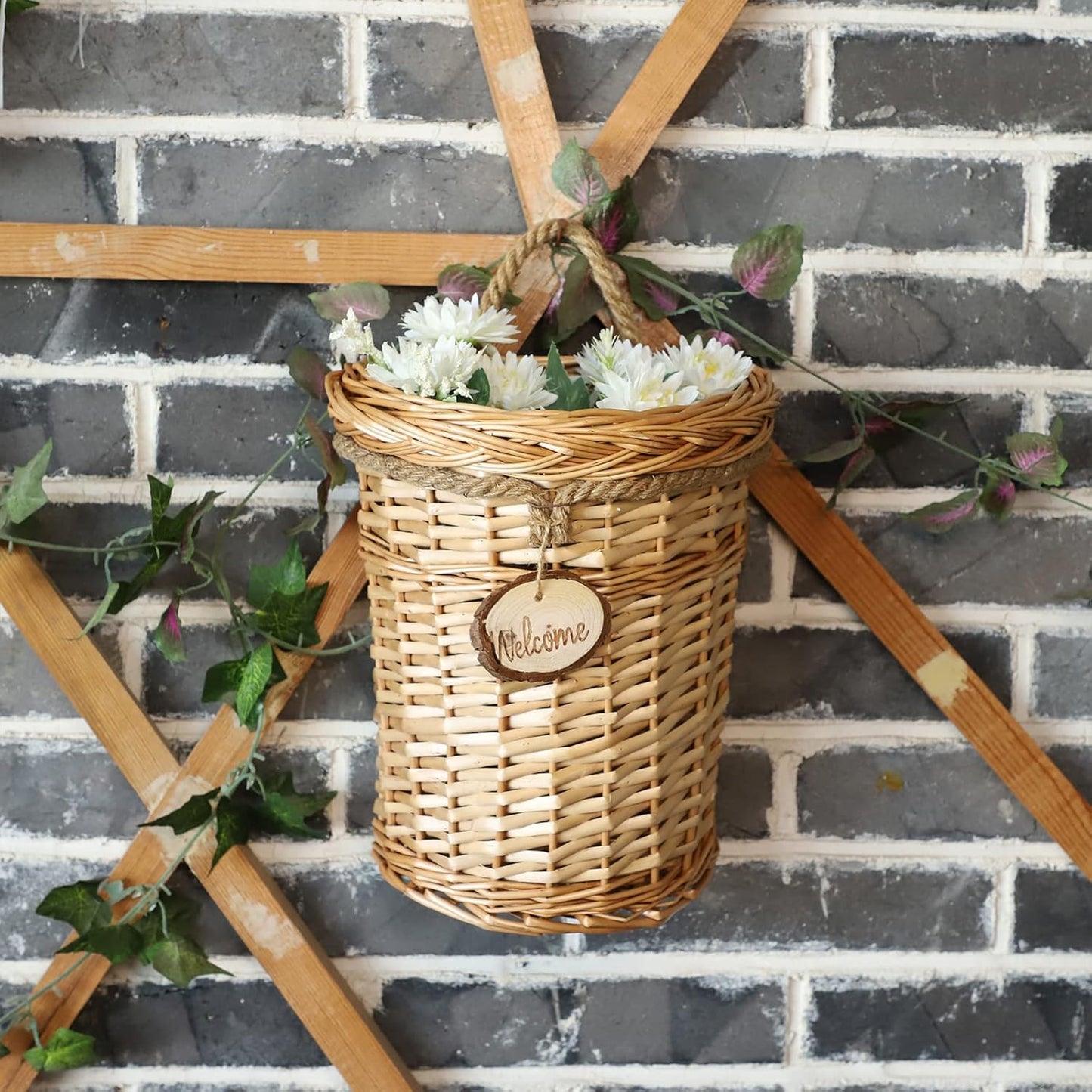 Woven Wicker Hanging Basket Door Hanging Basket Wall Decorations for Home Garden Farmhouse (original)