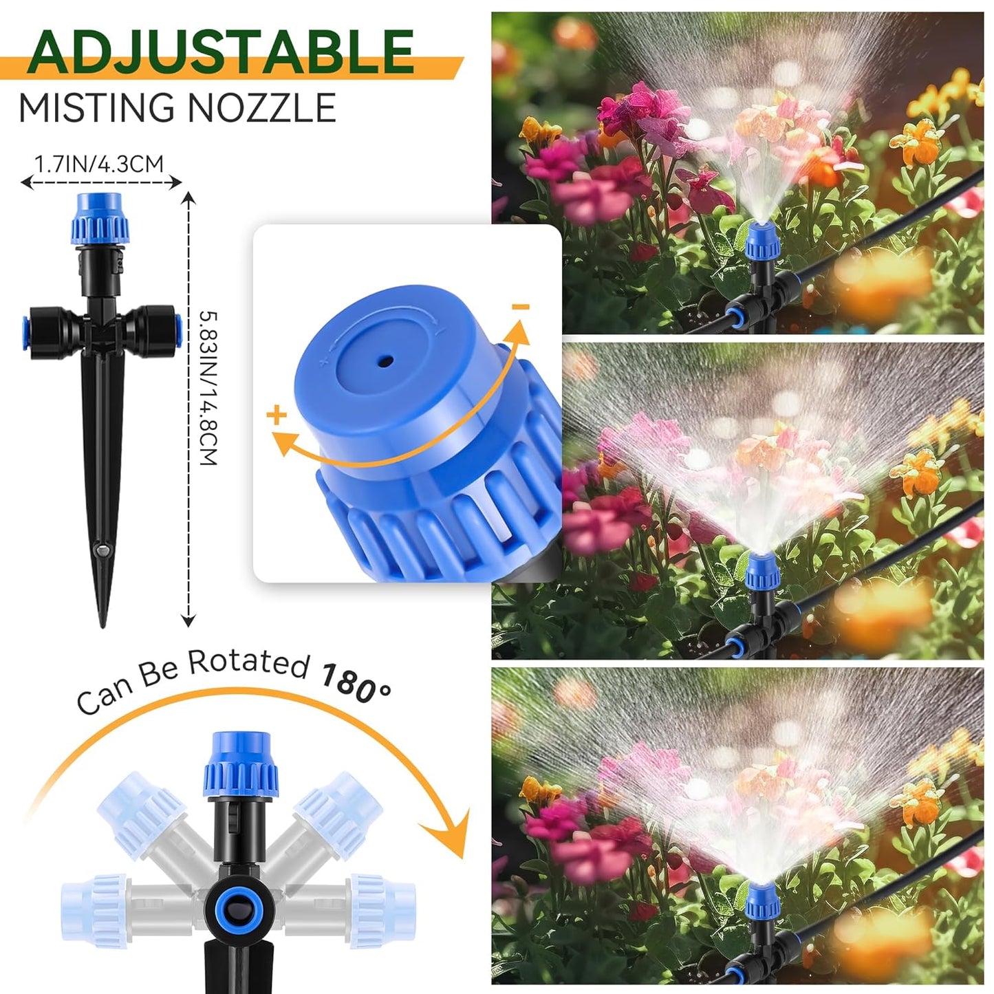Meonum 65FT Garden Watering System, Quick Connector Drip Irrigation Kit, Hanging Plant Misting System Kit for Greenhouse, Yard, Lawn, Raised Bed with 1/4 inch Blank Tubing and Accessories(1 Pack)