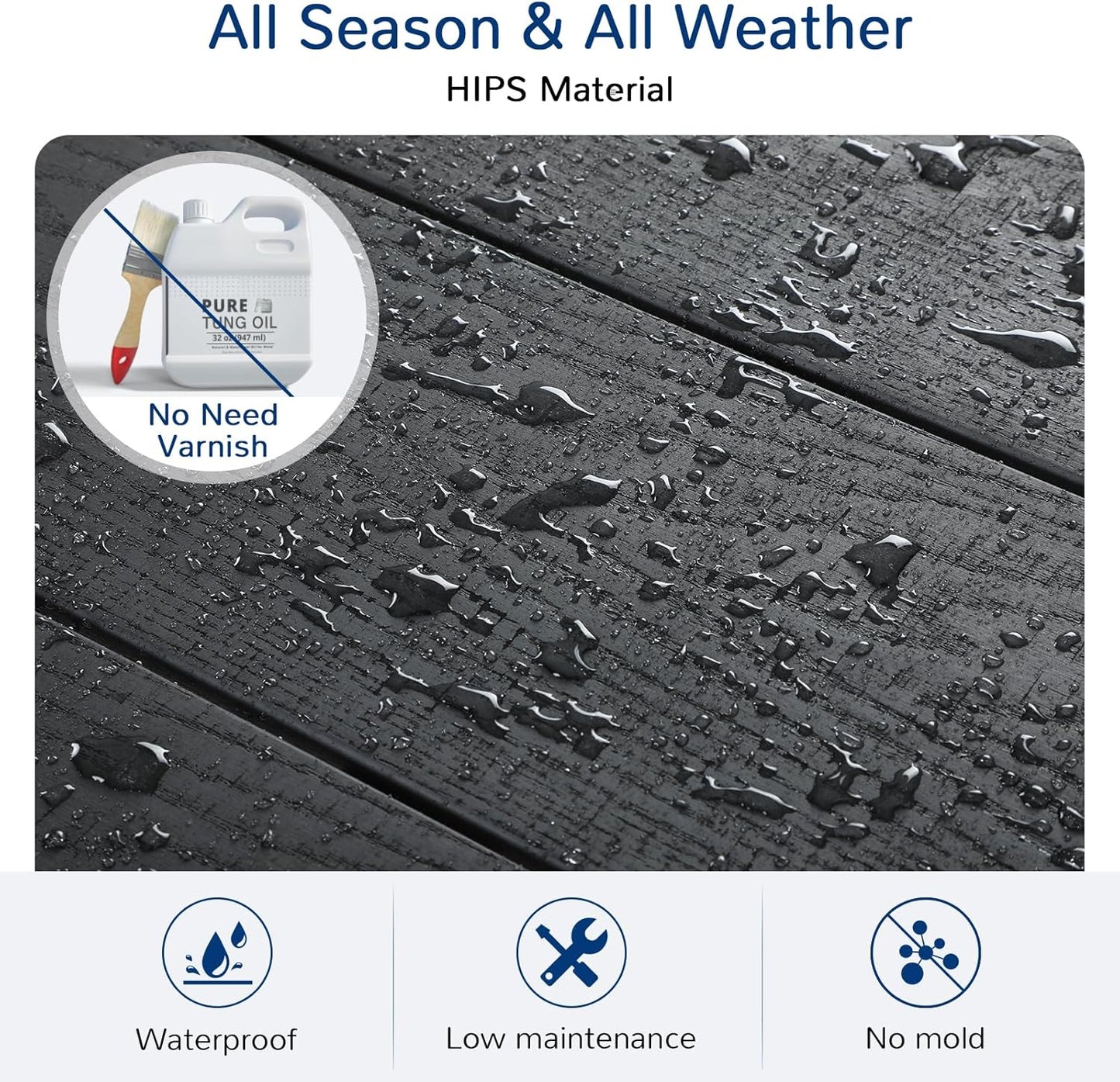 Outdoor Bar Table, 42" Weatherproof Patio Bar Height Counter Table, HIPS Material, Waterproof, for Outside, Garden, Backyard, Balcony, Poolside, Black