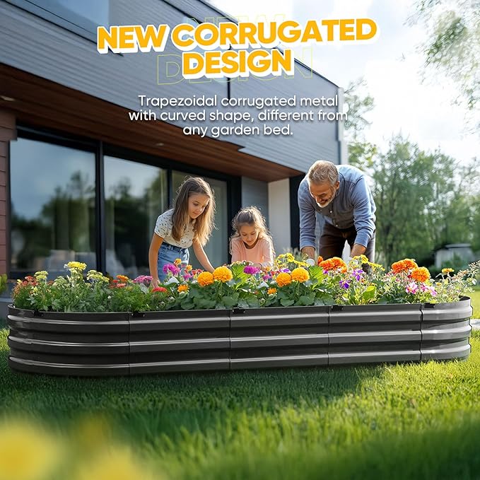 KING BIRD Raised Garden Bed Kit 2025 Upgraded Quick-Setup Galvanized Planter Garden Box Outdoor for Gardening, Vegetables, Flowers, 94x36x12 in, Dark Grey