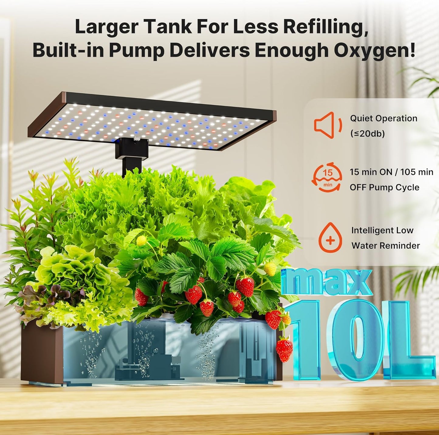SUNCOZE Hydroponics Growing System Kit 20 Pods, Indoor Herb Garden with Grow Light 30W, 10L Large Water Tank with Adjustable Height to 25", Built-in Pump, Gardening Gifts, Black and Brown