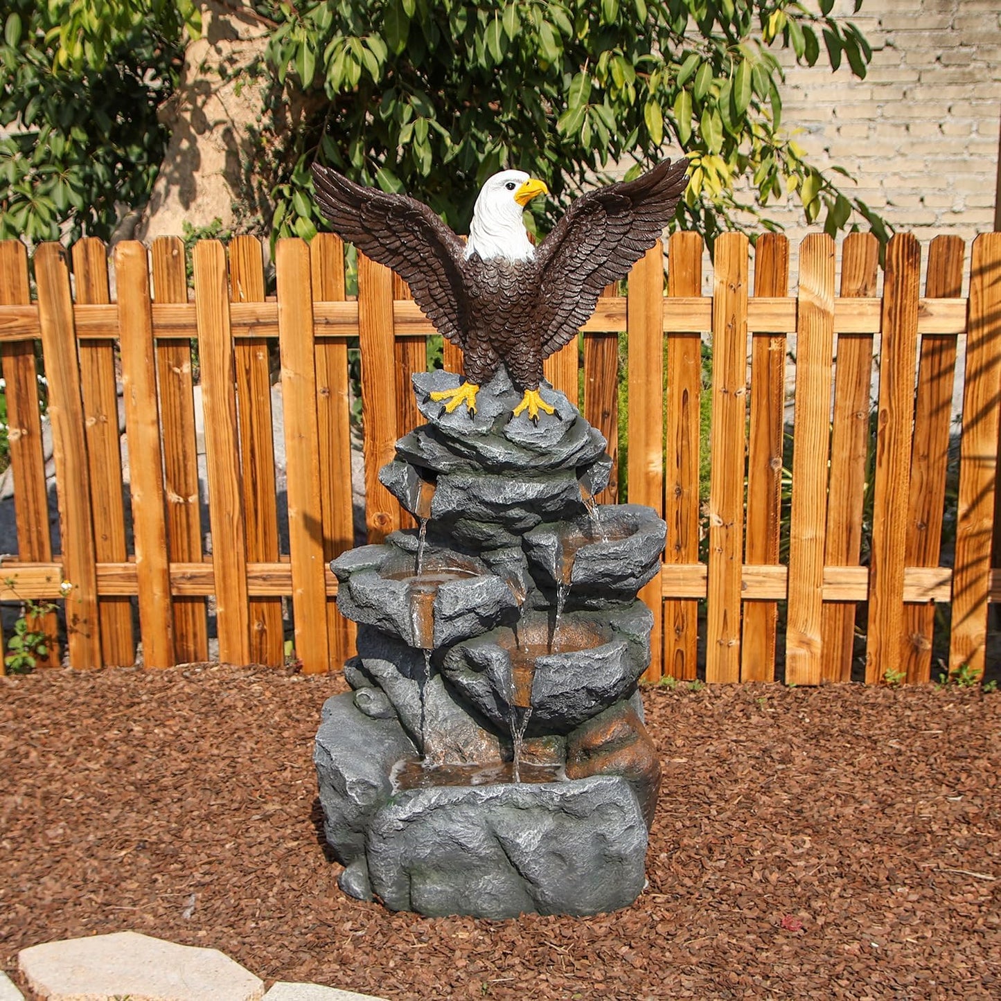 YZM Bald Eagle Statue Outdoor Fountain Tiered Cascading Rock Water Feature for Garden Patio Backyard Porch Deck 38.58" Tall Outdoor Waterfall Sculpture Elegant Garden Decor