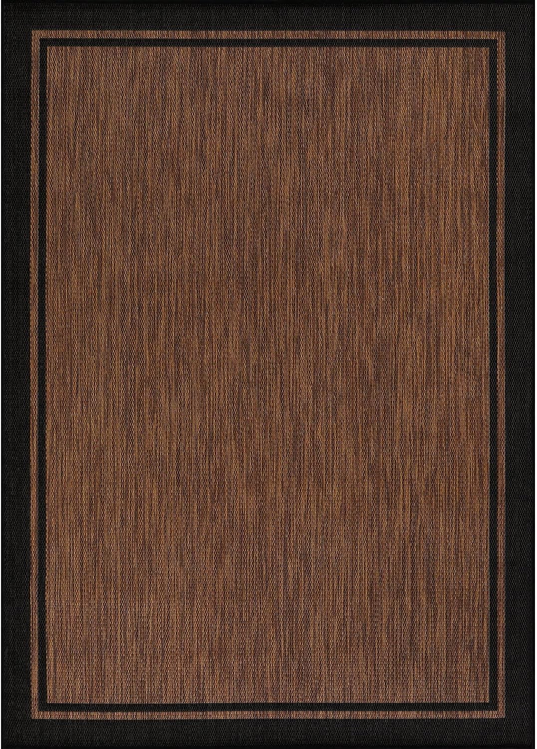 CAMILSON Indoor Outdoor Rug, 6x9 Bordered Nut Brown Black Modern Area Rugs for Indoor and Outdoor Patios, Kitchen and Hallway Mats, Washable Porch Deck Outside Carpet (Bordered Nut Brown Black, 6 x 9)