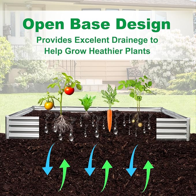 JERIA 12×4×1ft Raised Garden Bed with Support Rods,Galvanized Raised Garden Bed Kit Outdoor Metal Gardening Planter Box for Vegetable, Fruits, Flower