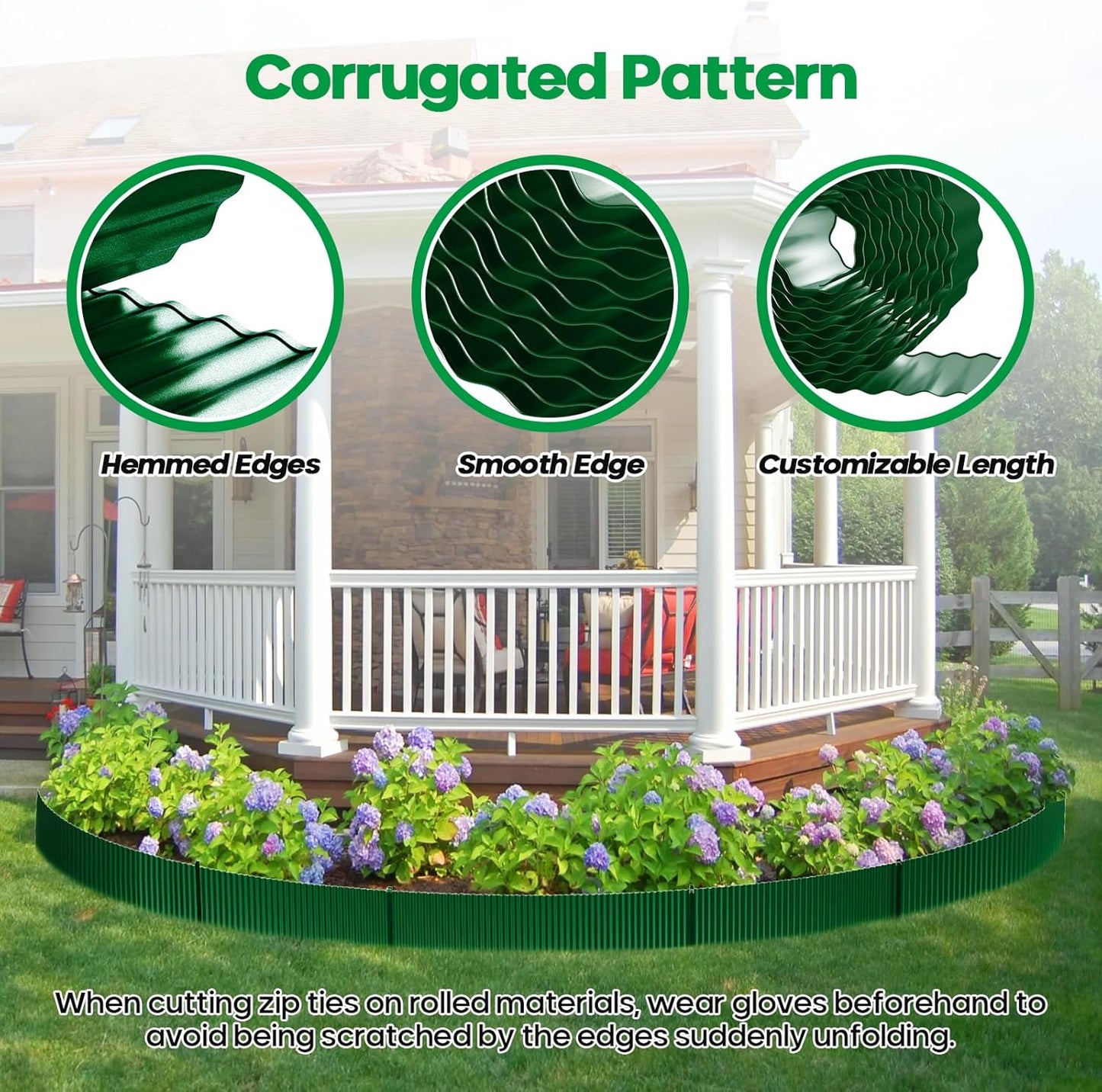 Corrugated Metal Garden Edging, Sturdy Tall Landscape Edging Borders, Perfect DIY for Flower Beds, Lawn and Pathway, Tree Surrounds, Paver Edges (Green, 8"×20FT)