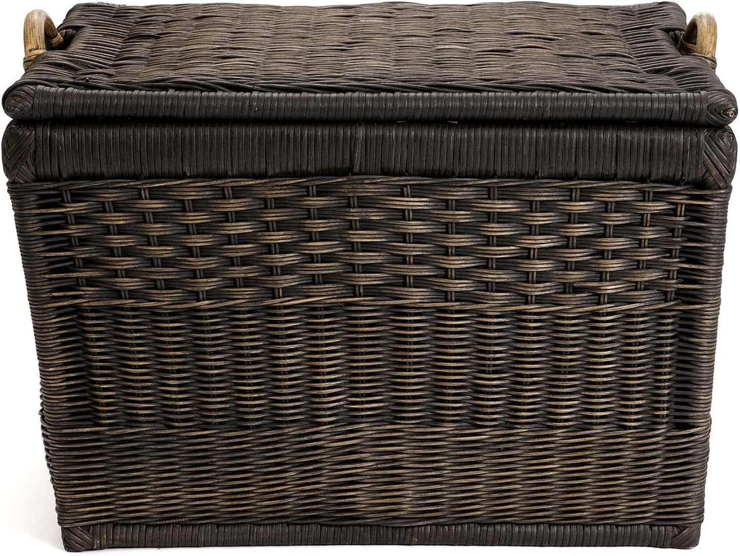 The Basket Lady Lift-Off Lid Wicker Storage Basket, Large, 24.5 in L x 18 in W x 17.5 in H, Antique Walnut Brown