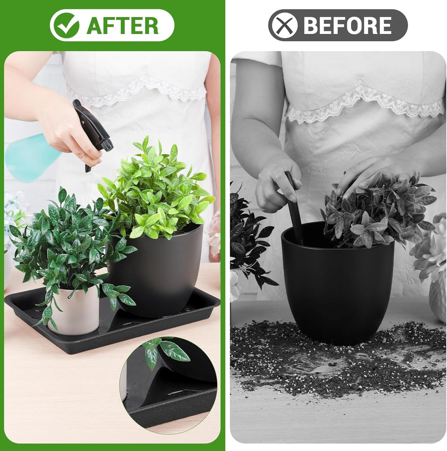 GREANER Plant Saucer Tray Rectangular, Heavy Sturdy Plastic Plant Drainage Trays, Plant Pot Drainage Tray for Indoor Outdoor, Plant Drip Trays for Pots, Seed Starter Growing Tray(13 x 9 inch, Black)