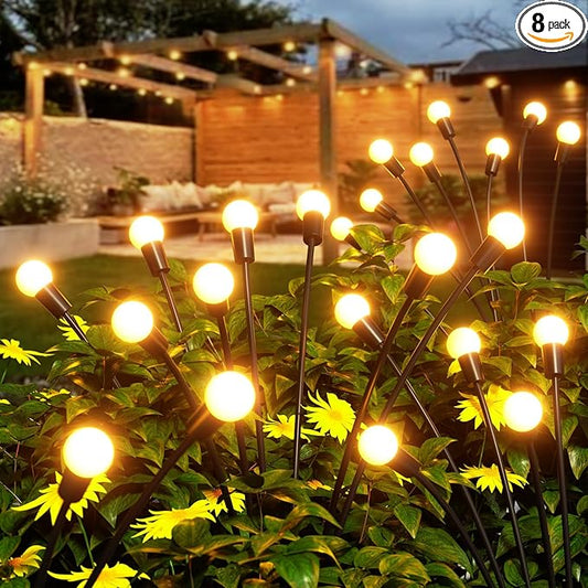 8 Pack Solar Garden Lights, KELME 64 LED Upgraded Firefly Garden Lights Solar Outdoor, Bright High Flexible Swaying Outdoor Solar Lights for Outside Yard Garden Christmas Decorations Gifts, Warm White