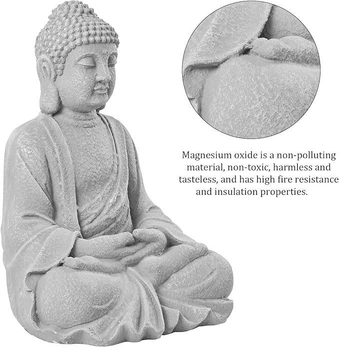 TOETOL Zen Garden Asian Buddha Statue Outdoor Indoor Yard Decor 20” High Patio Deck Sculptures Magnesium Oxide Stone Grey Home Entryway Hallway