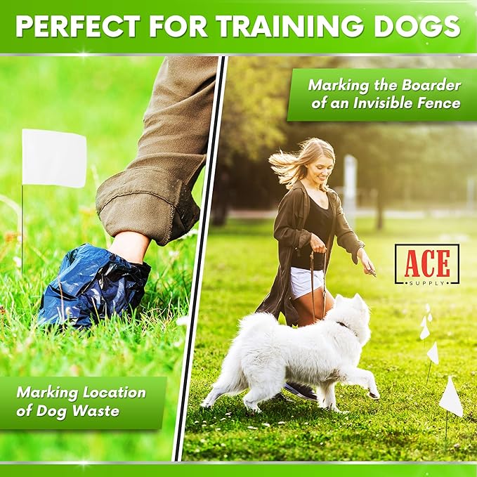 White Flags for Marking Yard - 4x5x15 Inch Invisible Fence Flags for Dogs - 50 Pack - Dog Invisible Fence Training Marker & Boundary Training