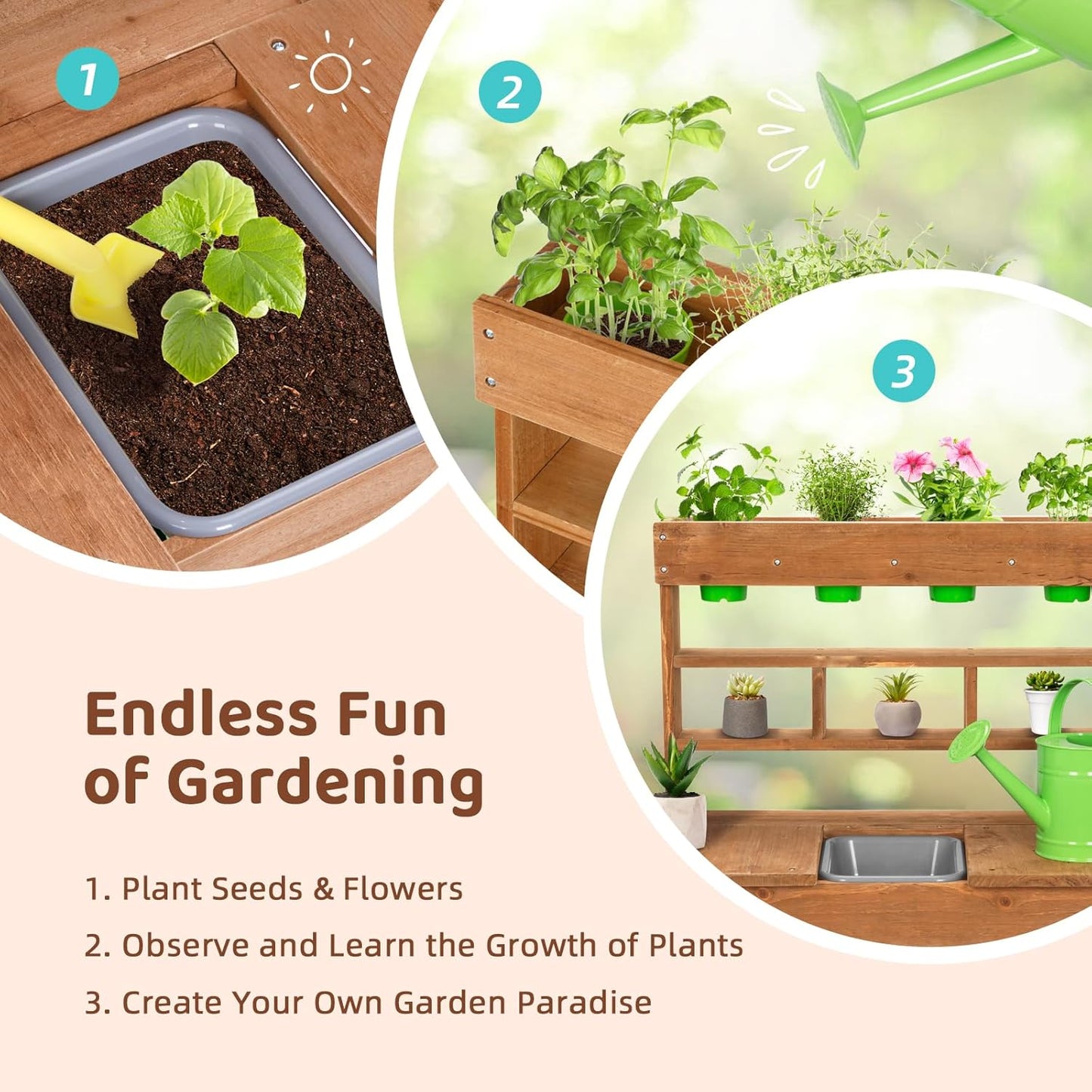 OOOK Potting Bench with Removable Sink, Potting Benches for Outside, Mud Kitchen for Kids Outdoor with Gardening Tools, Watering Can, Flower Pot, Ideal Gift for Boys and Girls 3+, Solid Fir Wood