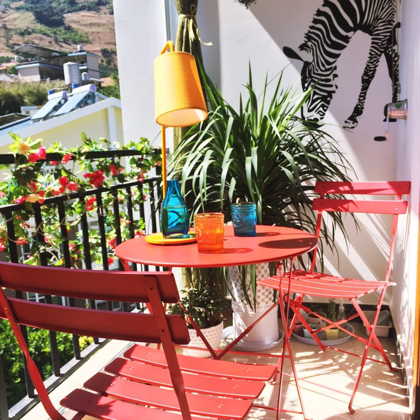 Grand patio 3-Piece Folding Bistro Set, 2 Chairs and 1 Table, Weather-Resistant Outdoor/Indoor Conversation Set for Patio, Yard, Garden -Dark Red