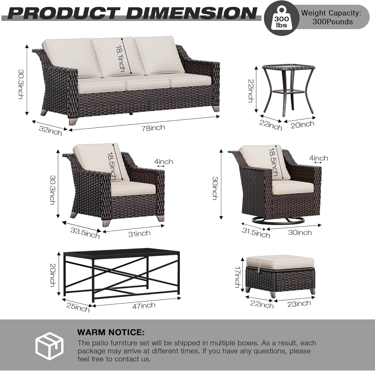 Joyside Wicker Patio Furniture Sets, 9 Pieces Upgraded Large Size Outdoor Furniture with Swivel Rocking Patio Chairs, Patio Dining Chair, 3-Seat Sofa, Outdoor Ottoman, Coffee Table, Thick Cushions