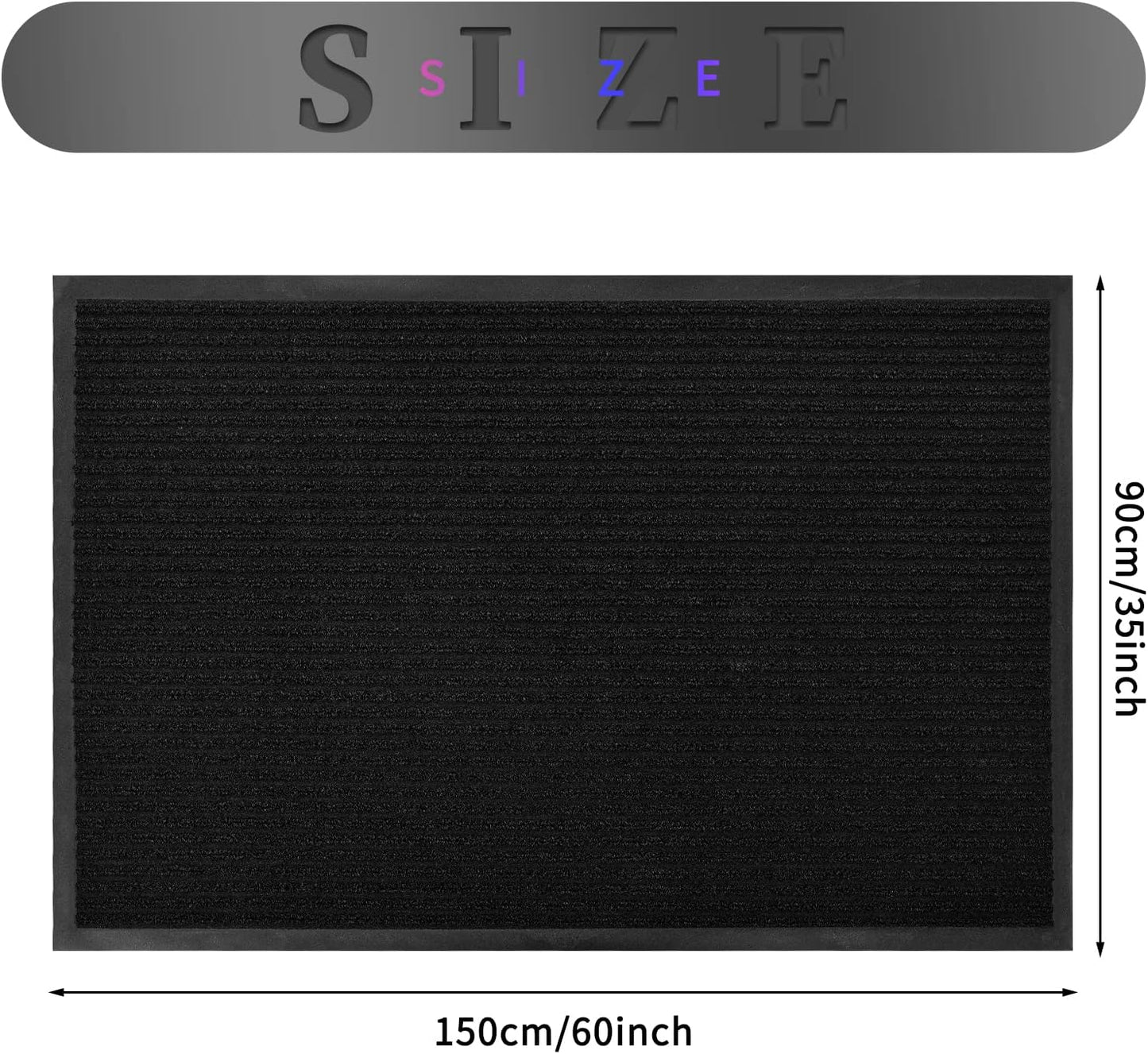 fani Heavy Duty Large Outdoor Indoor Entrance Doormat Waterproof Low Profile Entrance Rug Front Door Mat Patio Anti-Skid Rubber Back, 35x60 inch (Jet Black)