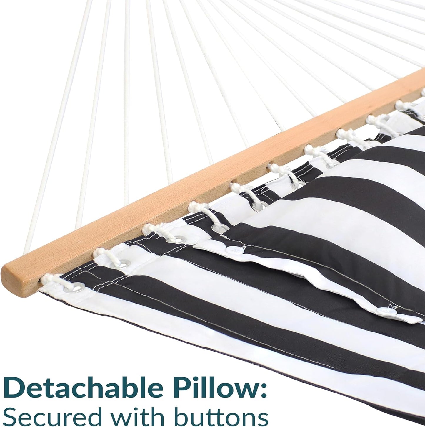 Sunnydaze Quilted Outdoor Hammock with Spreader Bars - Heavy-Duty 450-Pound Capacity Double Hammock for Outside - Black and White