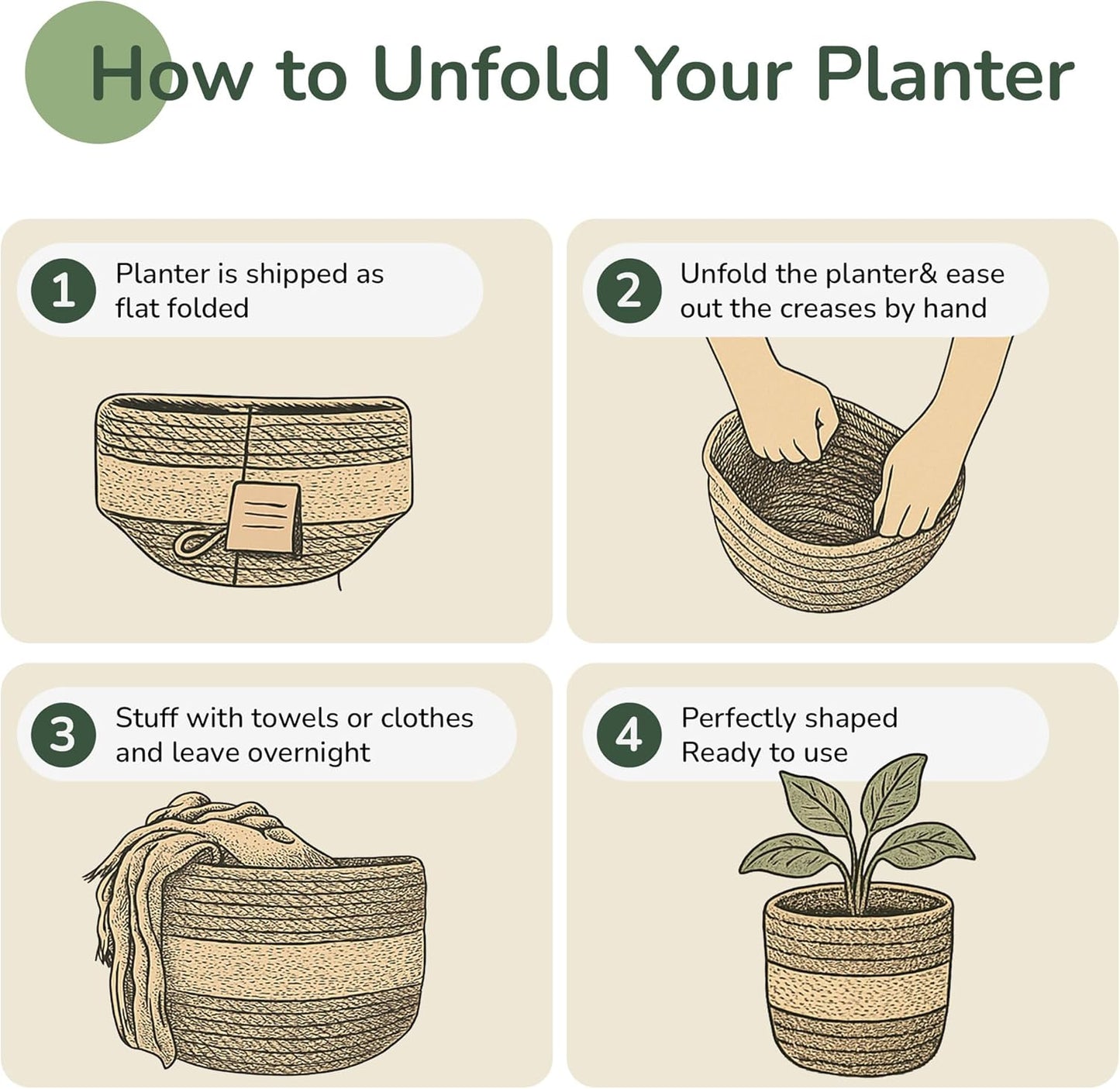 Jute Planter Basket-Woven Jute Rope Covers for Decorating Indoor/Outdoor Succulents, Small Plant Pots-Set of 2-Multi-Purpose Storage Bins 6.5 Inches - Modern Style Décor- Olive & Natural