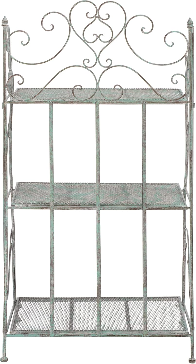 SAFAVIEH Outdoor Collection Torus Victorian Antique Dark Green Wrought Iron 3-Tier Shelf