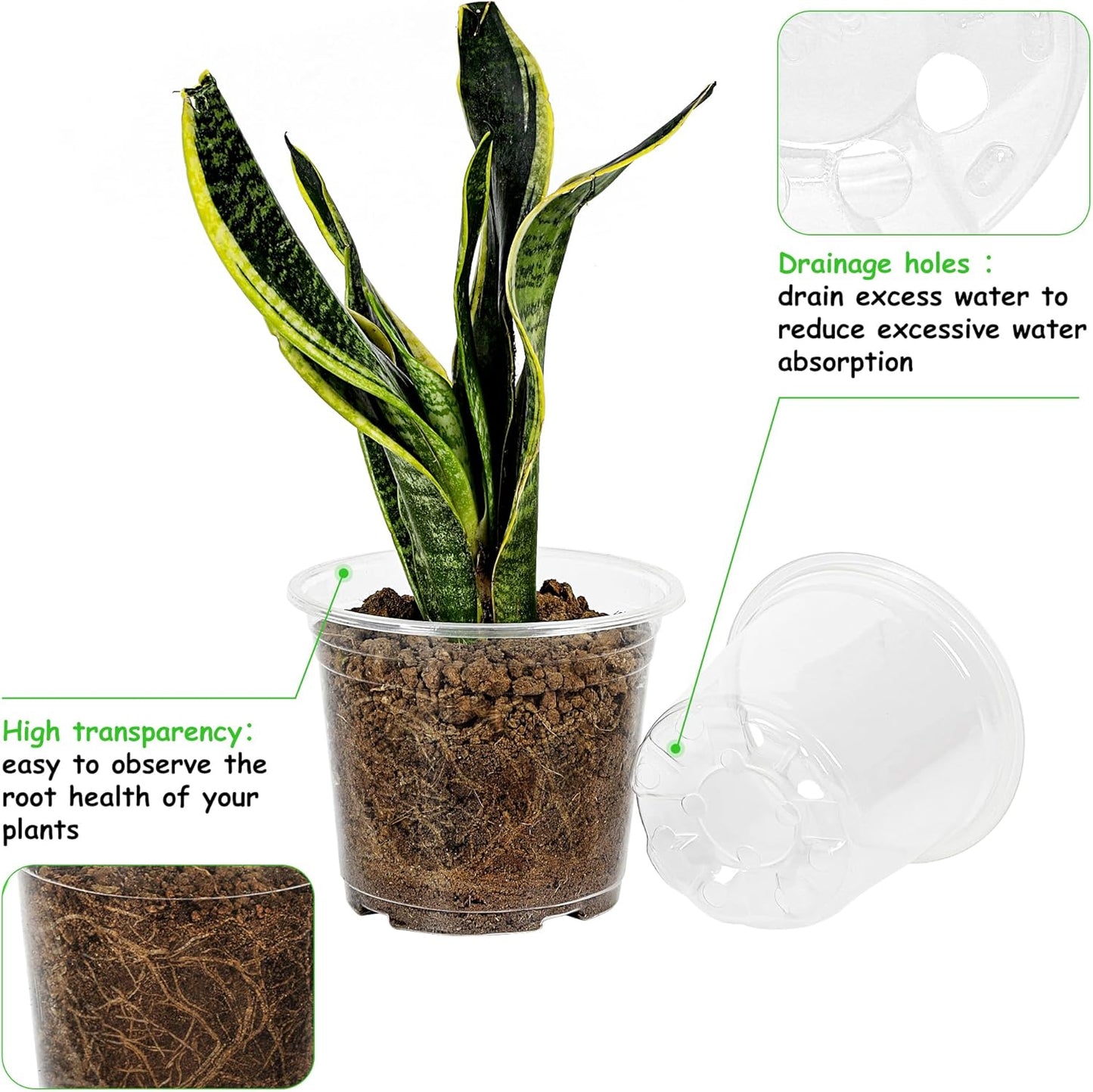 30 Pack 3.5/4/5/6/7 Inch Clear Nursery Pots with Drainage Holes, Transparent Plastic Pots for Plants, Reinforced Seed Starter Pots Flower Pots