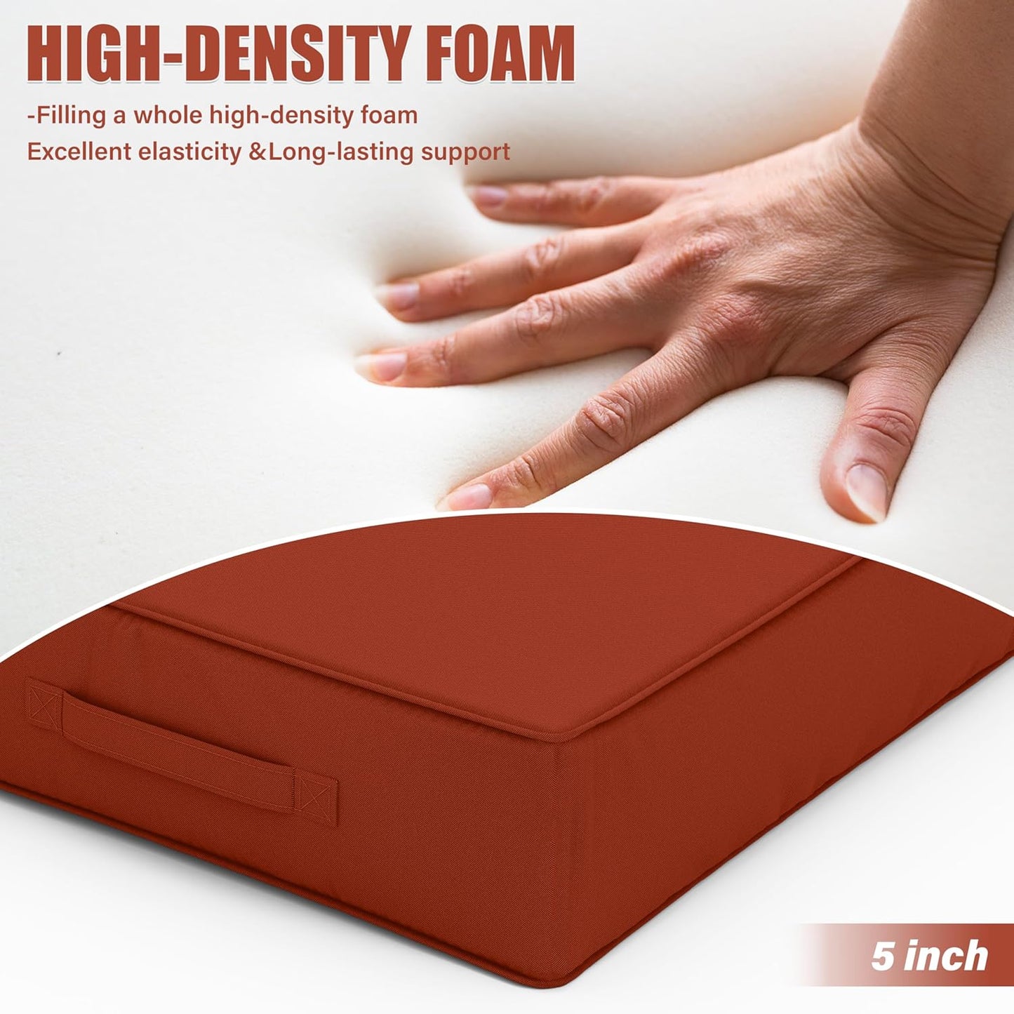 Patio Chair Cushions 24 X 24 X 5 Inch Waterproof Outdoor Seat Cushions for Patio Furniture, Outdoor Sofa Couch Pads with Ties & Handle, Set of 2, Terra Red