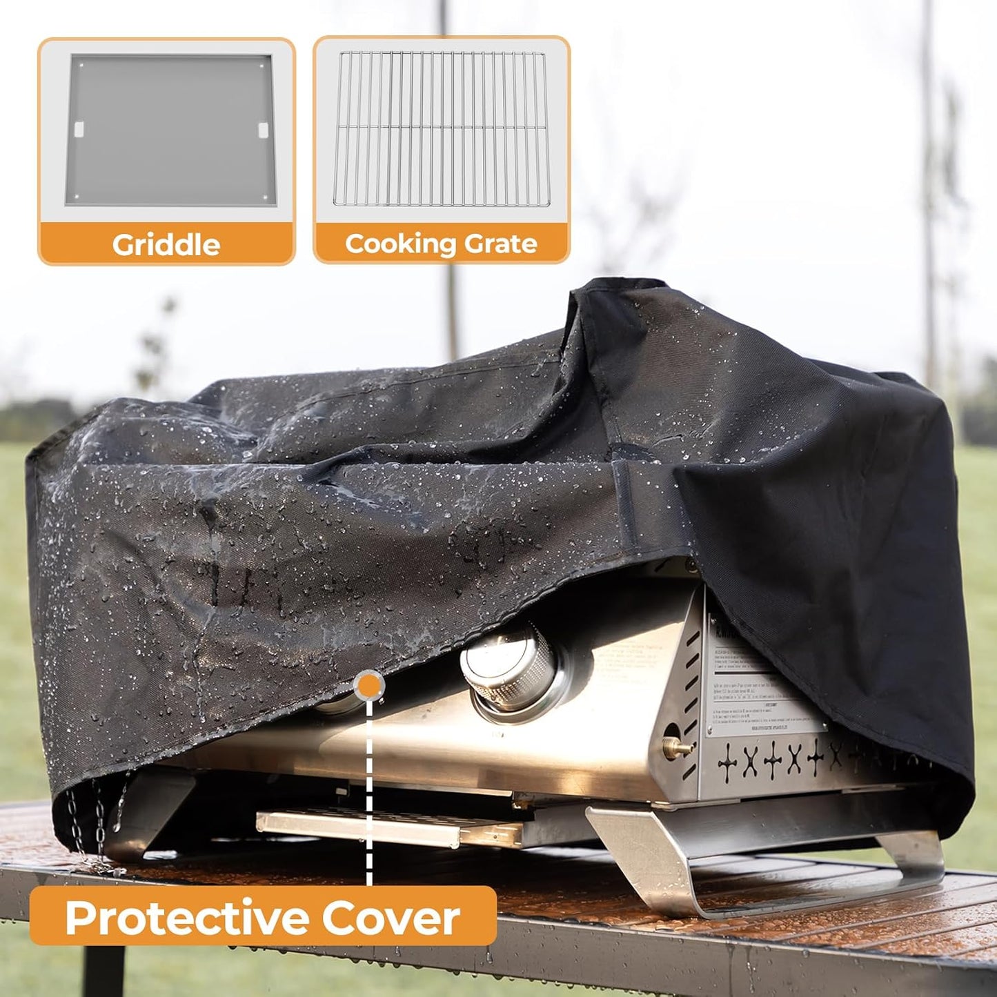 R.W.FLAME Premium 3 Burner Tabletop Propane Gas Grill Stainless Steel Portable Outdoor BBQ Grill with Griddle,24,000 BTU Multi-Zone Cooking,Built-in Thermometer,Backyard,Camping & Patio Gatherings