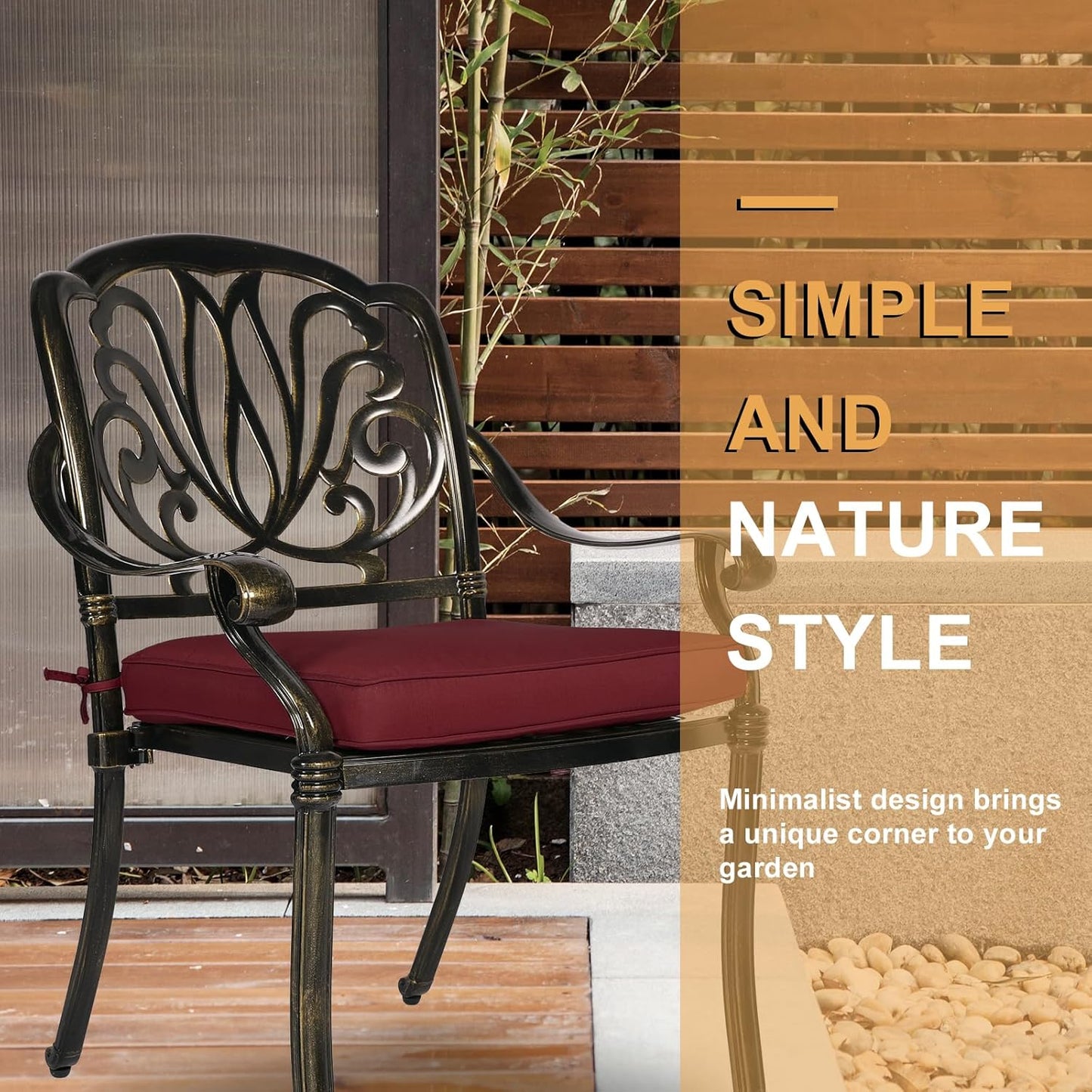 3-Piece Outdoor Patio Dining Set, All-Weather Cast Aluminum Patio Furniture Set for Backyard Garden Deck with 2 Cushioned Chairs and 35.4” Round Table, 2" Umbrella Hole, Chili Red