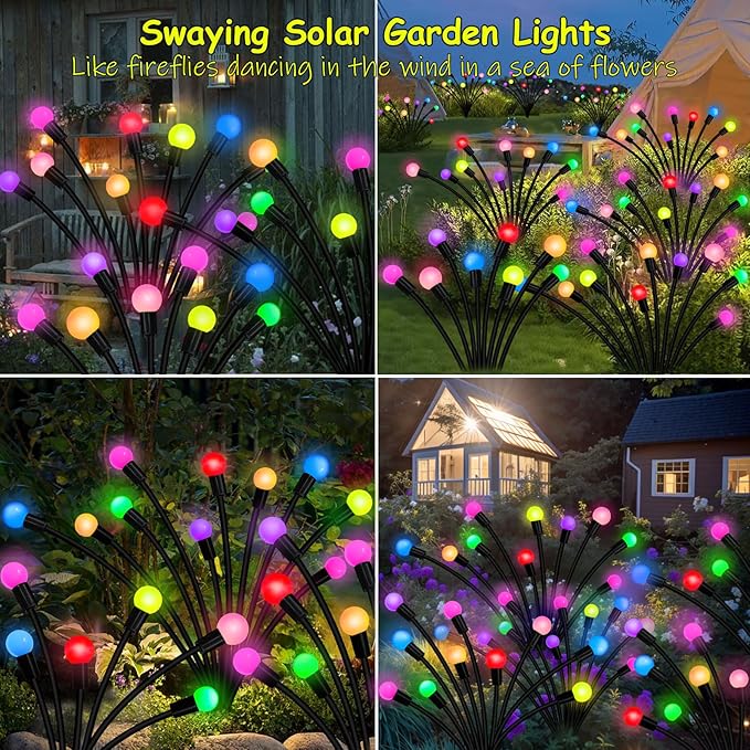 Kohlrabi Solar Garden Lights Outdoor, 6 Pack 60 LED Solar Firefly Lights Waterproof, Sway by Wind, Solar Swaying Light for Yard Patio Backyard Garden Planter Flower Bed Pathway Outdoor Decoration