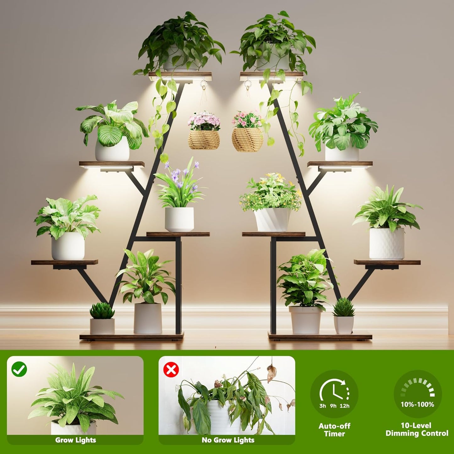 Plant Stand with Grow Light Indoor: Lighted Corner Plant Stands for Indoor Growing, 5 Tiered Plant Shelf, 40" Plant Shelves for Multiple Plants, Flower Holder Display for Living Room, Patio (2 Pack)