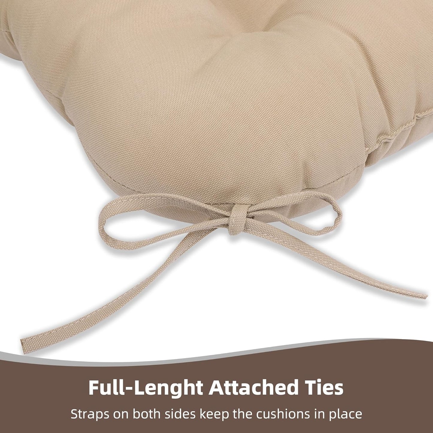 RACE LEAF Outdoor Seat Cushions Set of 2, 17" x 17" Square Patio Cushions, Plump Filling Tufted Water-Resistant Olefin Chair Seat Cushion with Ties for Non-Slip Support, Khaki