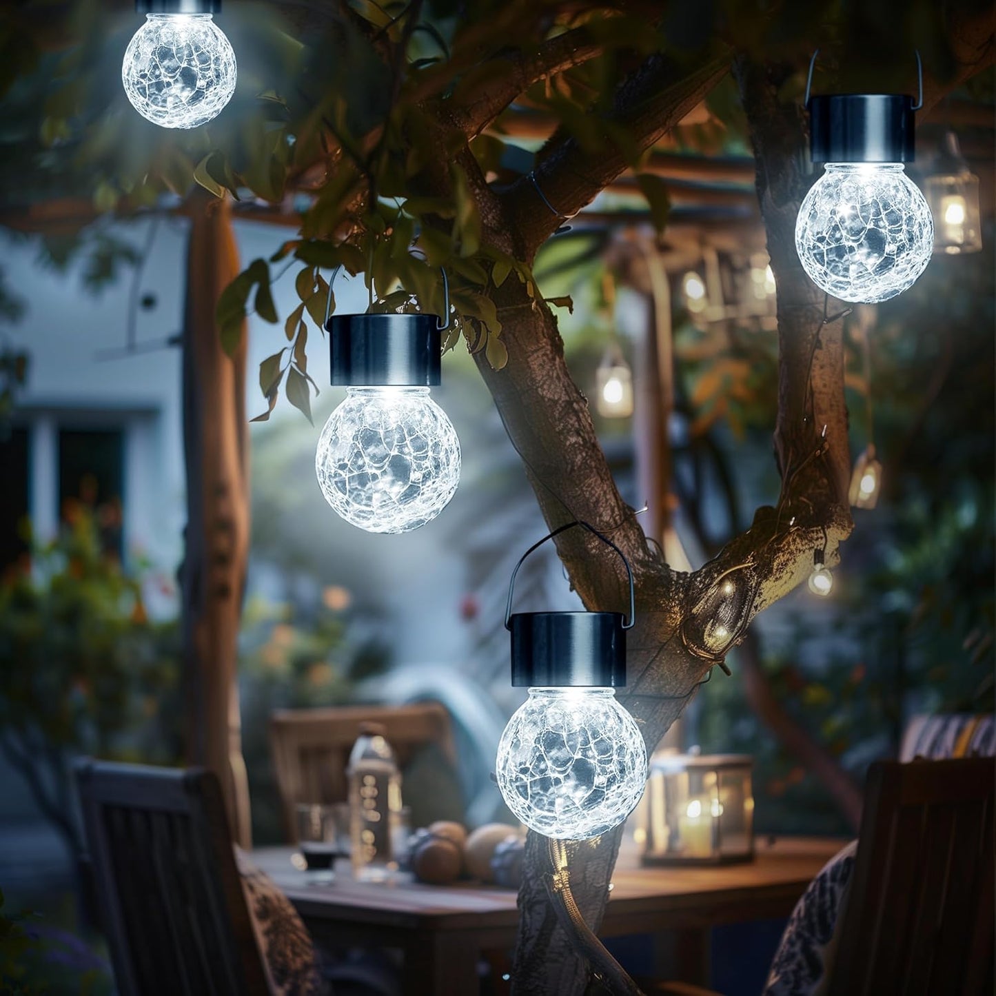 GIGALUMI 16 Pack Solar Outdoor Lights - Hanging Lights for Christmas Decoration - Cracked Glass, Waterproof for Garden, Yard, Fence, Tree (Cold White)