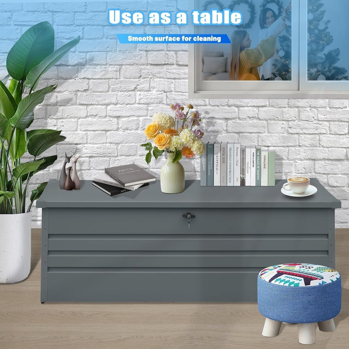 260 Gallon Metal Outdoor Storage Box Waterproof, Extra Large Deck Box and Patio Cushion Box for Storing Gardening Tools, Pool Supplies