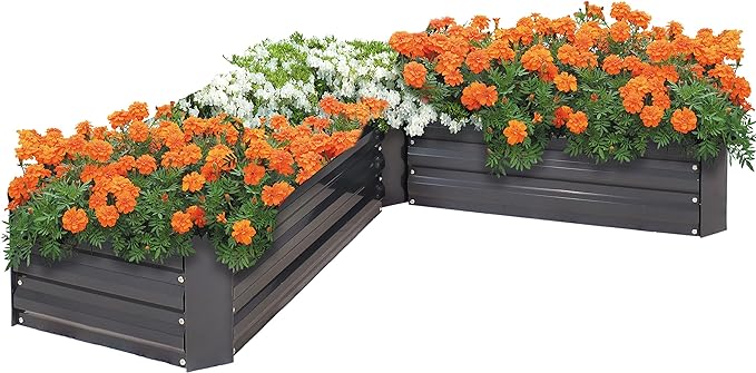 Sunnydaze 11.75" H Raised Metal Garden Bed - Galvanized Raised Garden Bed Outdoor for Vegetables and Flowers - Dark Gray - L-Shaped